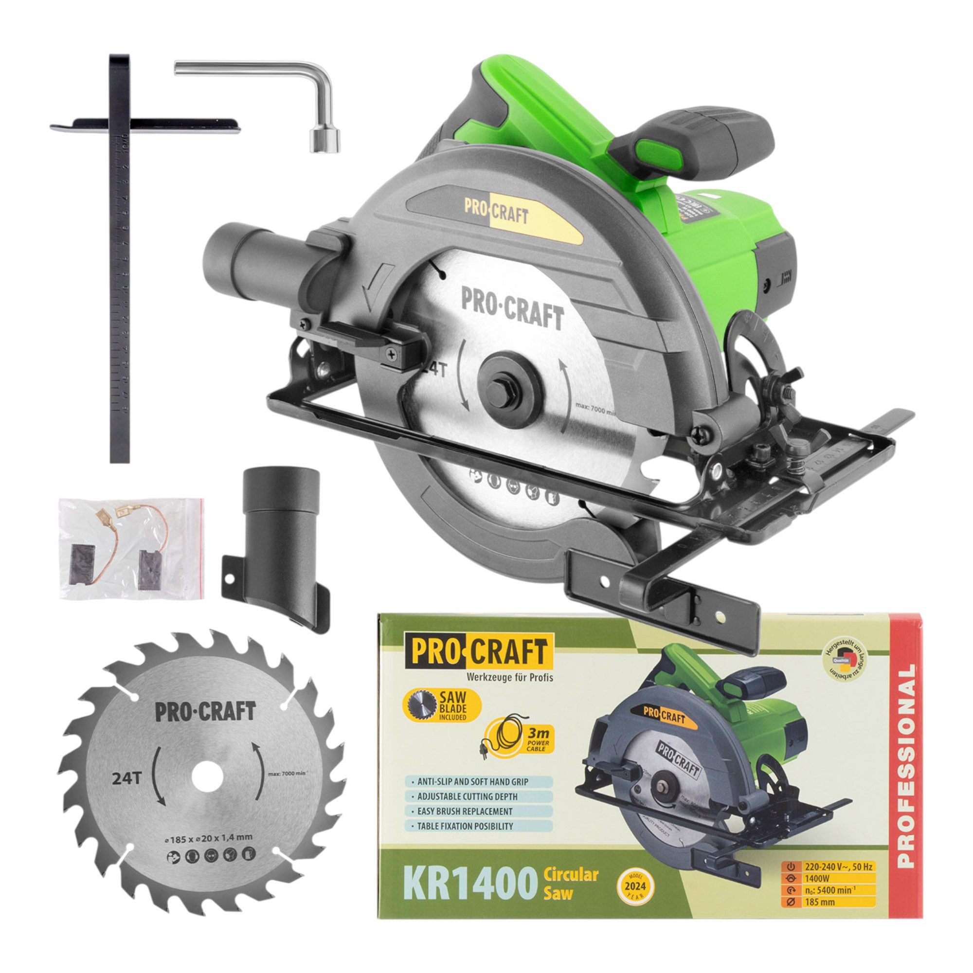PRO CRAFT Kompakt-Handkreissäge KR1400 Kreissäge 1400 Watt 185 mm + Sägeblatt