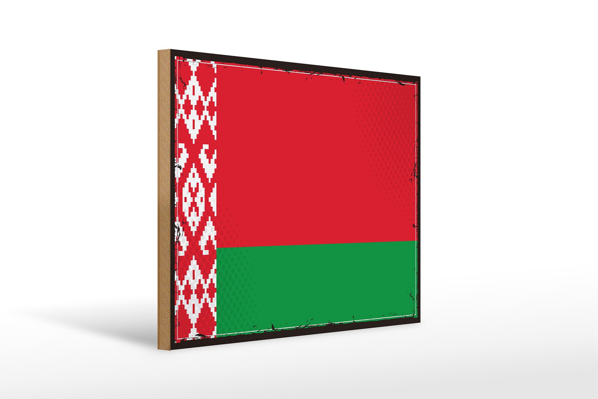 Femer GmbH Holzbild Flagge Weißrussland 40x30cm Retro Flag Belarus child, Flaggen (1 St), Glatte Holzfaserplatte (MDF), vorn beschichtet
