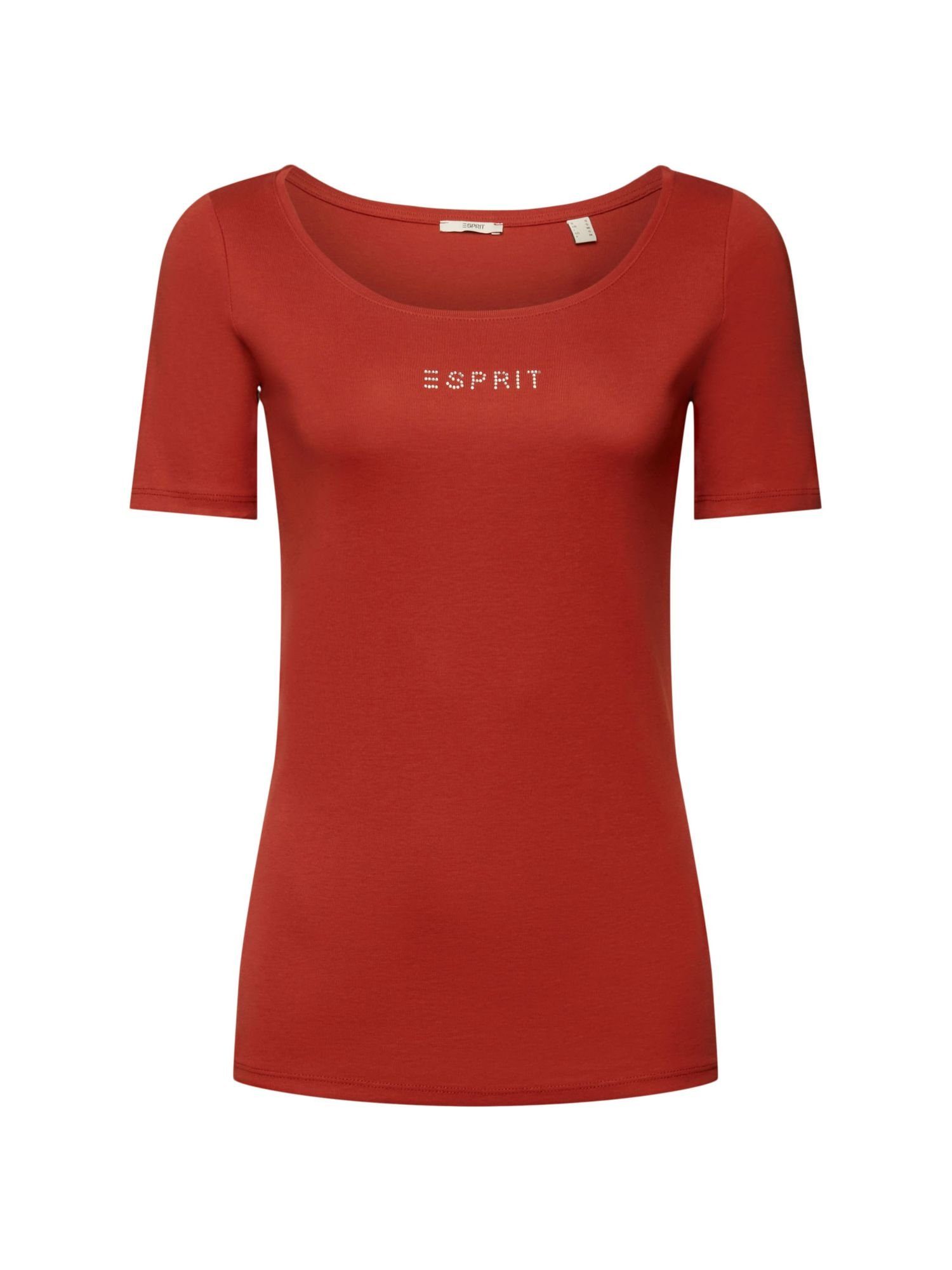 Esprit T-Shirt Jersey-T-Shirt mit Glitter-Logo (1-tlg) TERRACOTTA