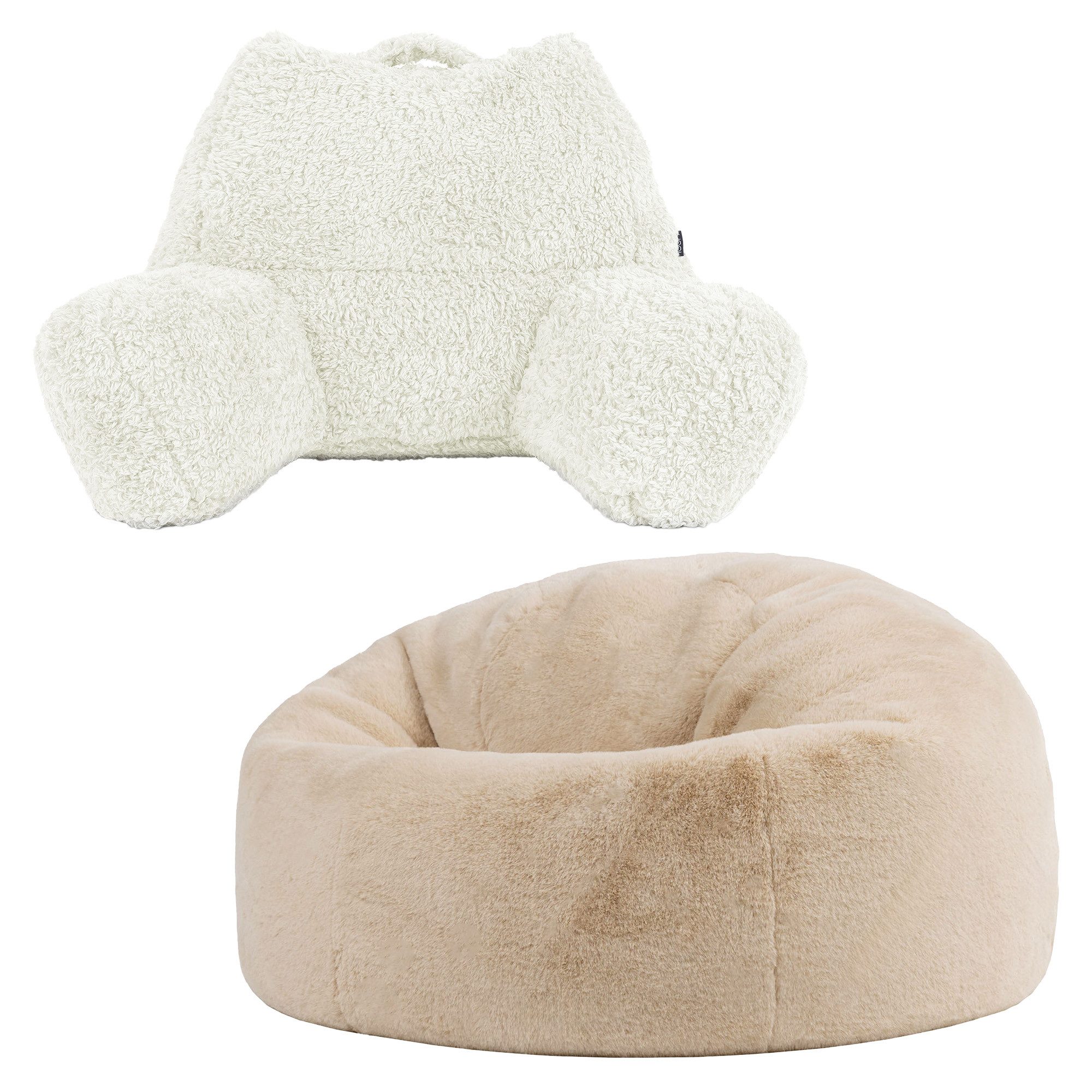 icon Sitzsack Erwachsene mit Lesekissen aus Kunstfell „Kingston" (Spar-Set, 1 x Sitzsack, 1 x Lesekissen), 85x50cm, Made in Germany, für Erwachsene & Kinder, mit Füllung
