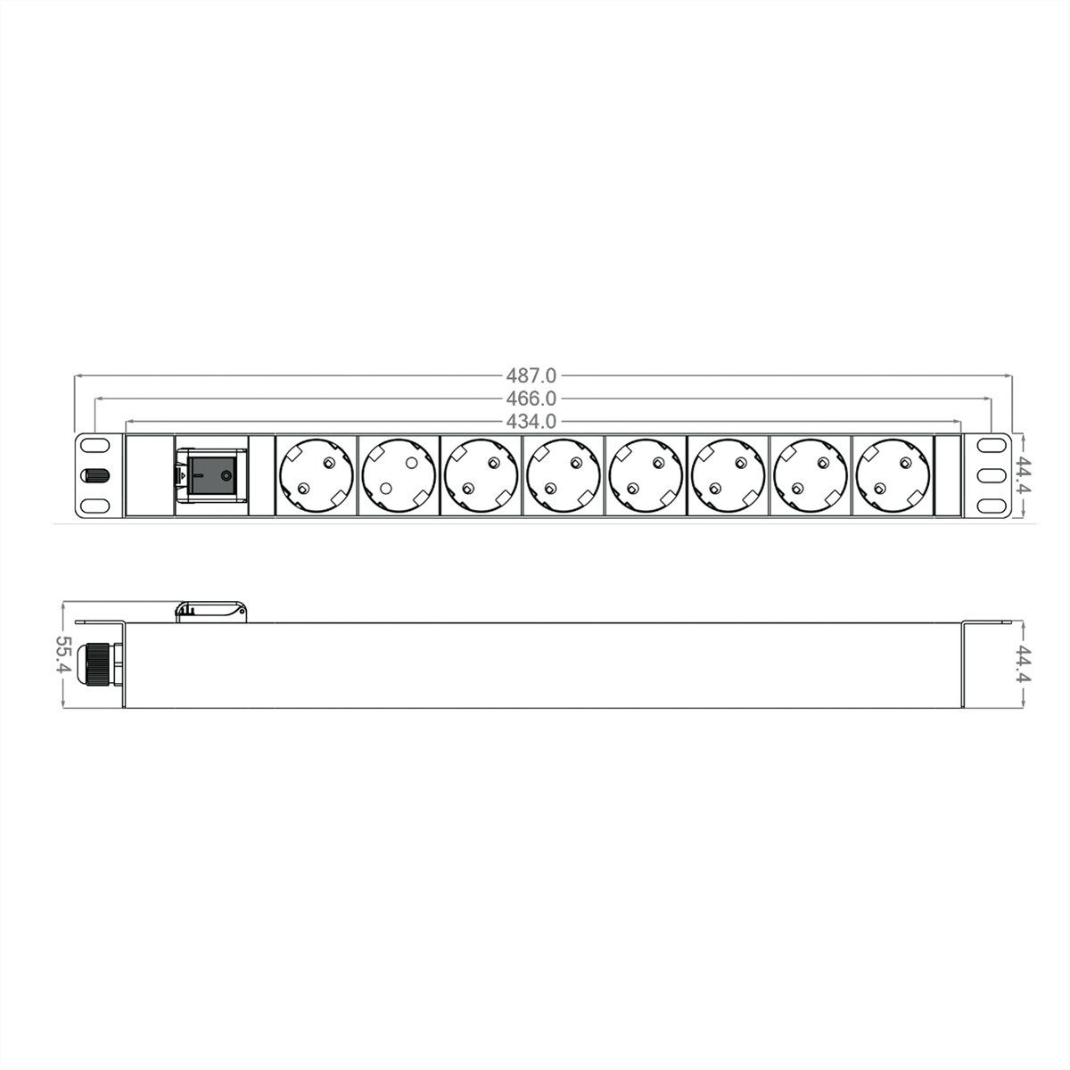 ROLINE 19-Zoll-Steckdosenleiste 8fach, mit Ein-/Aus-Schalter Steckdosenleiste (Kabellänge 2 m)