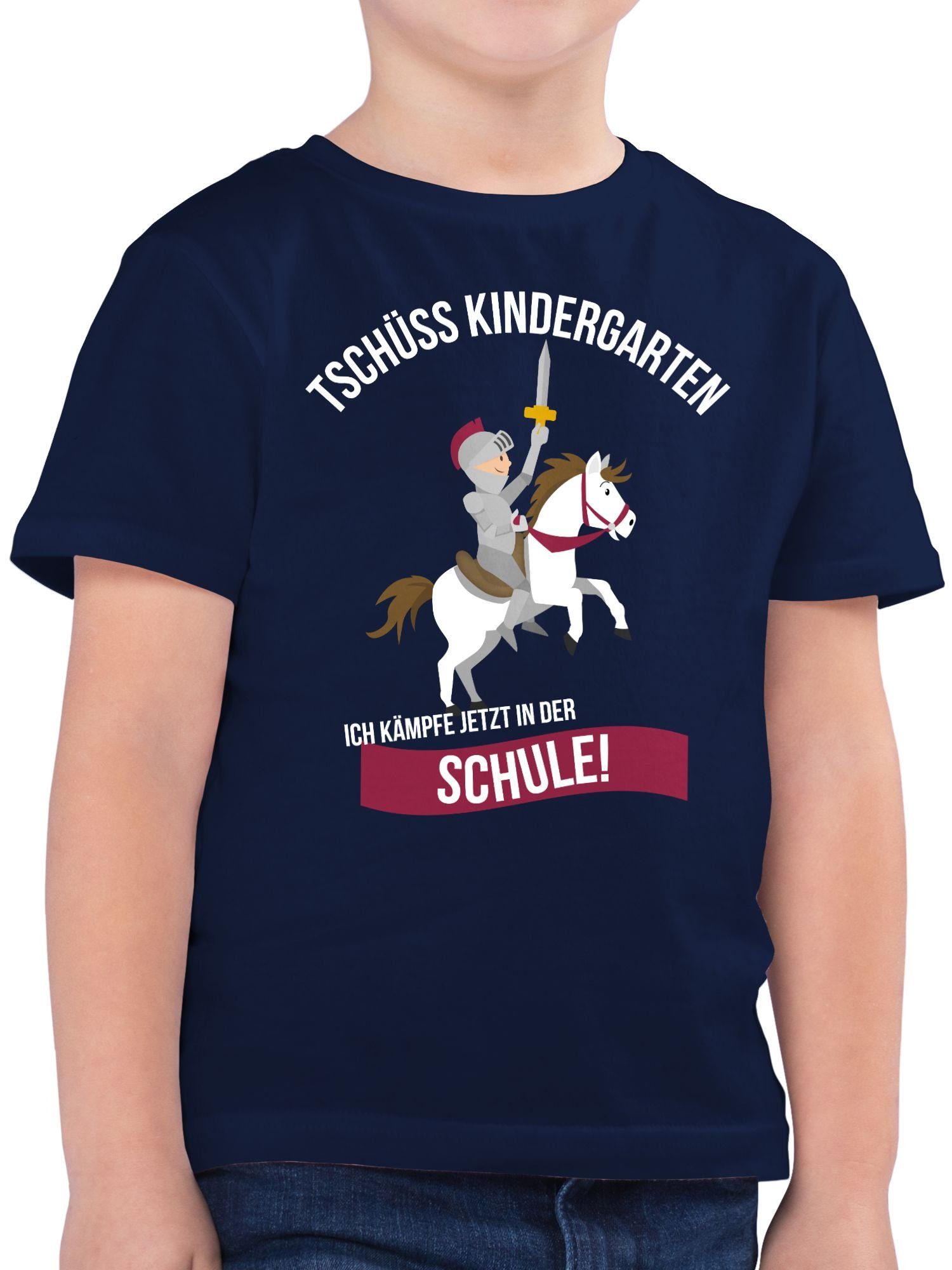 Schulanfang Shirtracer T-Shirt Schule Junge 1 Tschüss Einschulung Ritter Dunkelblau Geschenke Kindergarten