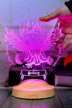 Geschenkelampe LED Nachttischlampe Hedwig Harry Potter Eule Lampe mit 3D Gravur Nachtlicht, Leuchte 7 Farben fest integriert, Geburtstagsgeschenk für Freunde, Enkel, Mädchen, Jungs, Freunde