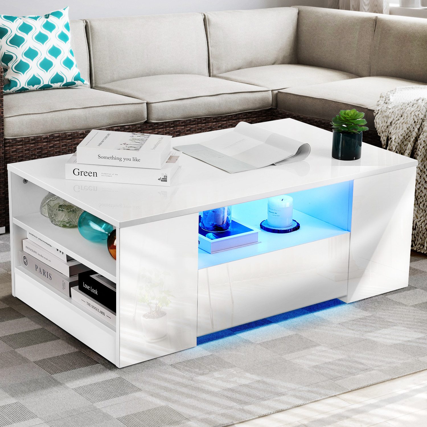 oyajia Couchtisch Hochglanz Couchtisch mit LED-Beleuchtung, günstig online kaufen
