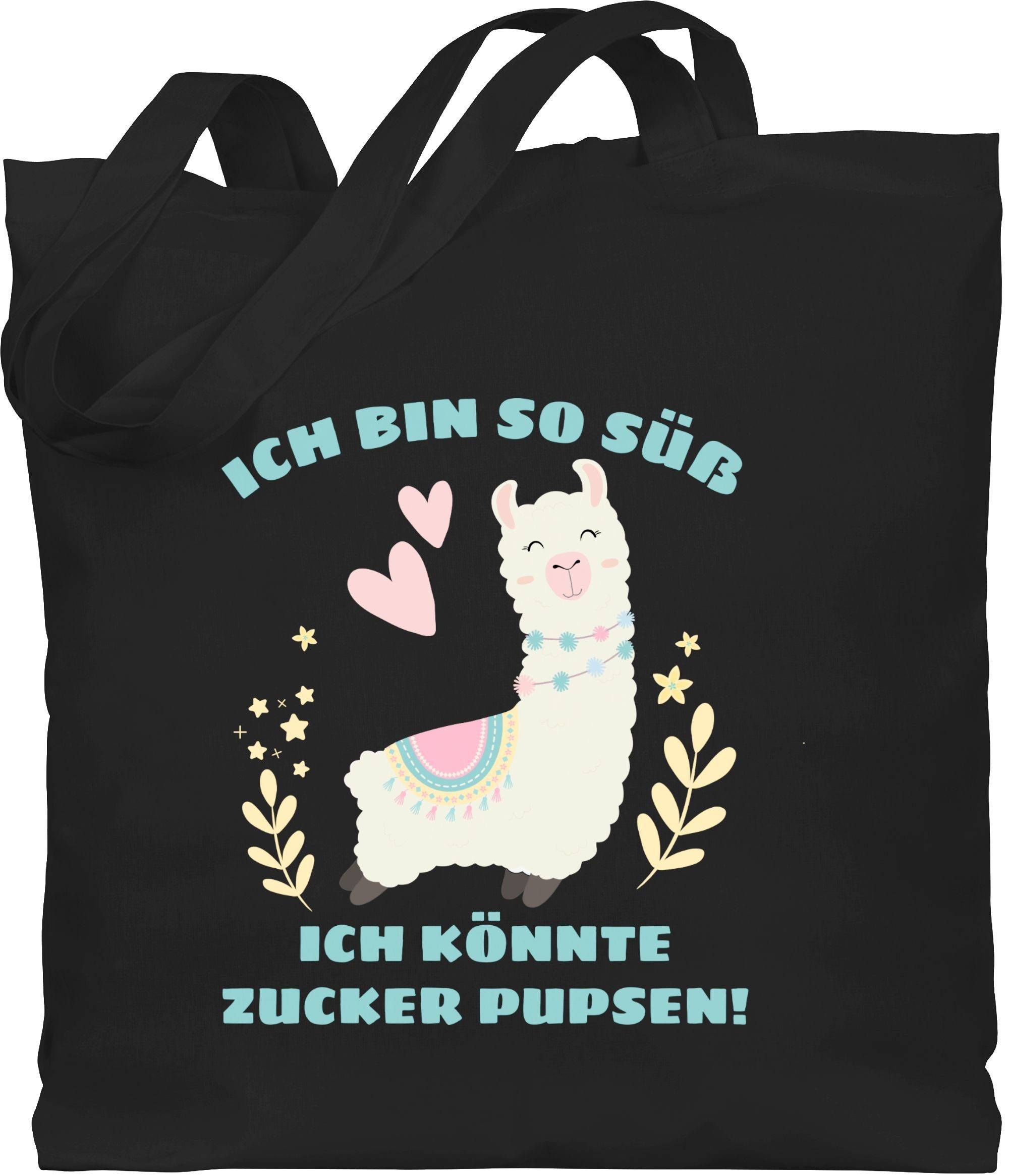 Shirtracer Umhängetasche Lama Ich bin so süß ich könnte Zucker Pupsen, Statement Sprüche Kinder 2 Schwarz