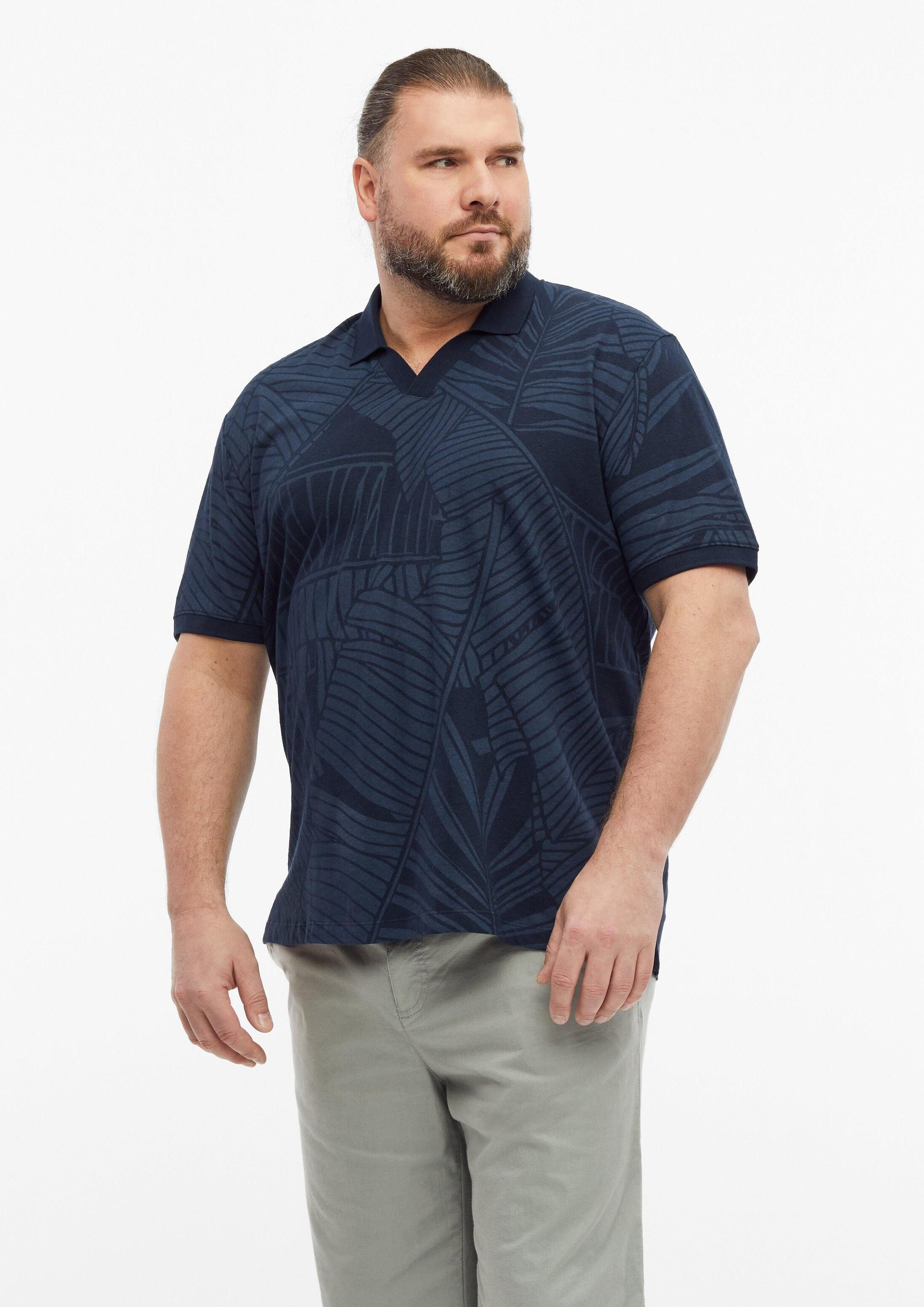 s.Oliver Kurzarmshirt Polo-Shirt Print-Poloshirt aus Baumwoll-Leinen-Mix