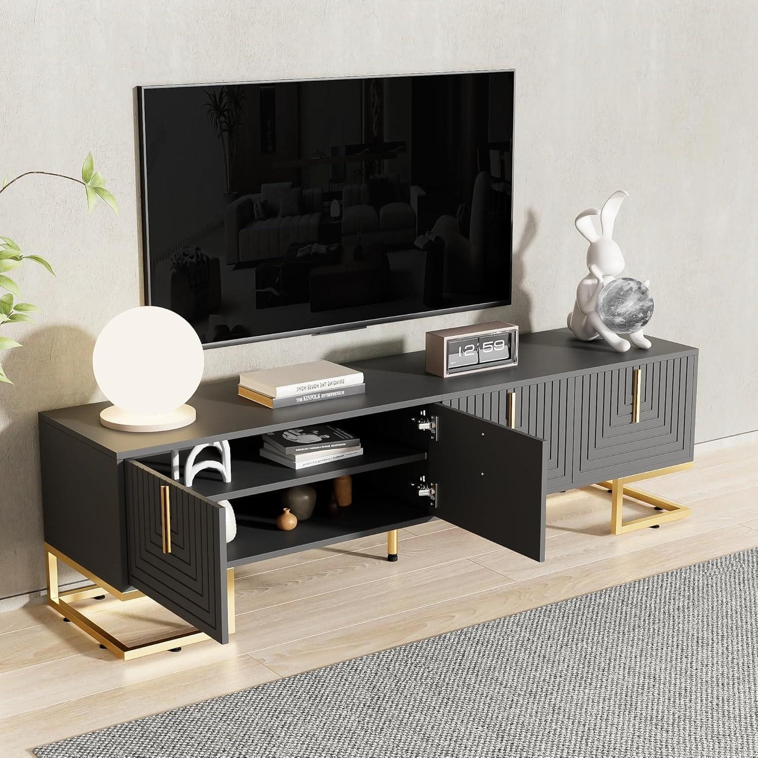 LuxusKollektion TV-Board TV Schrank Lowboard Struktur Tür Schubladen Grau(170x40x45.5cm)