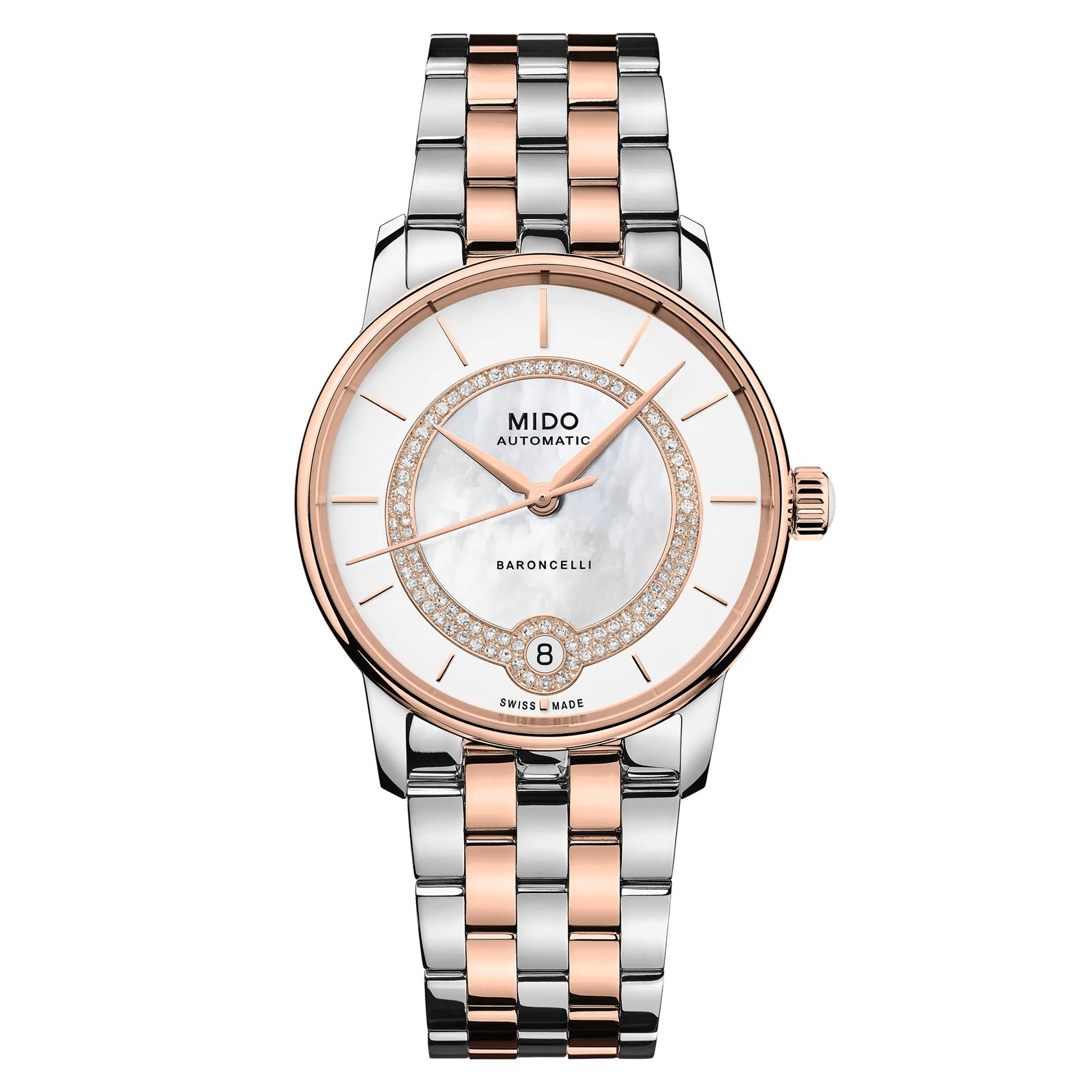 Mido Schweizer Uhr Damenuhr Automatik MIDO Baroncelli Lady Necklace, Zifferblatt mit Diamanten besetzt