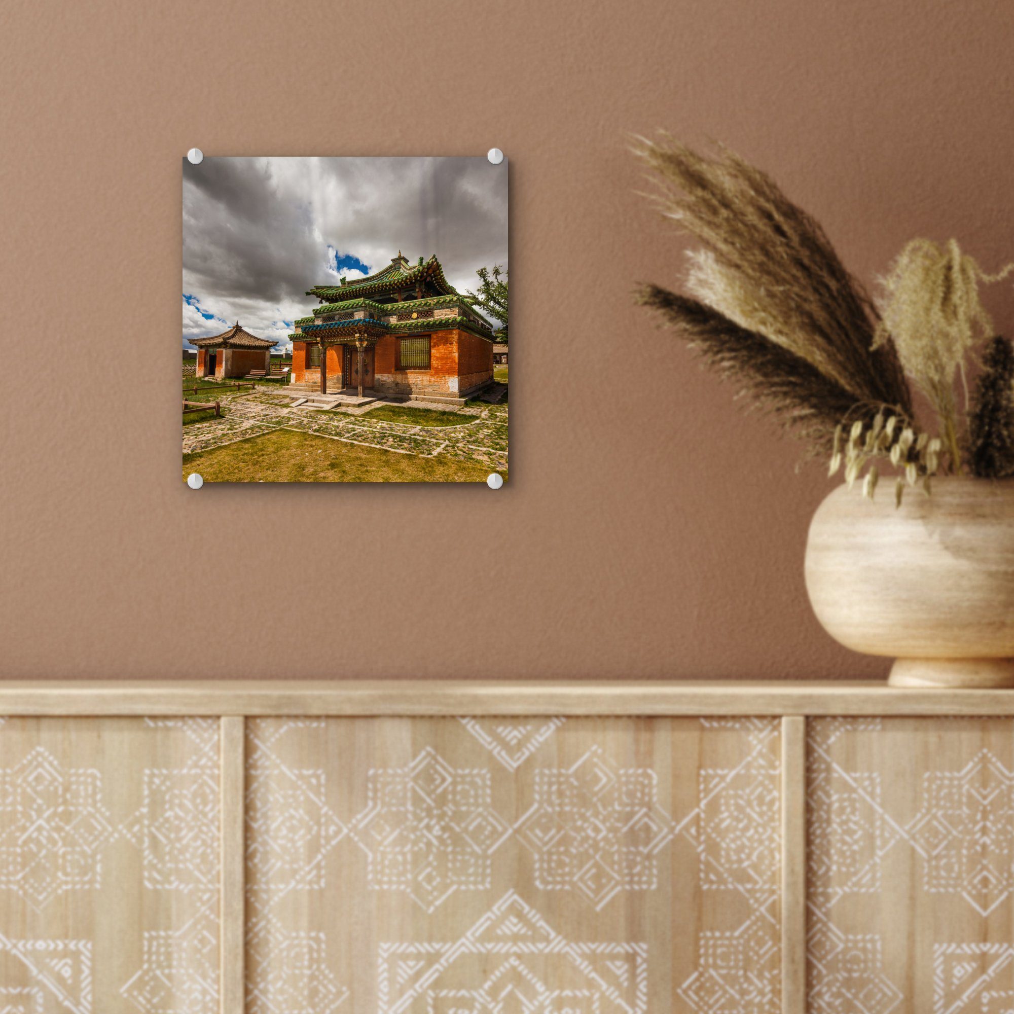 MuchoWow Wandbild - Dunkle Zuu, über Bilder Glas - dem Acrylglasbild Glasbilder auf Glas Erdene Wolkendecke Foto Wanddekoration - St), auf (1 Kloster