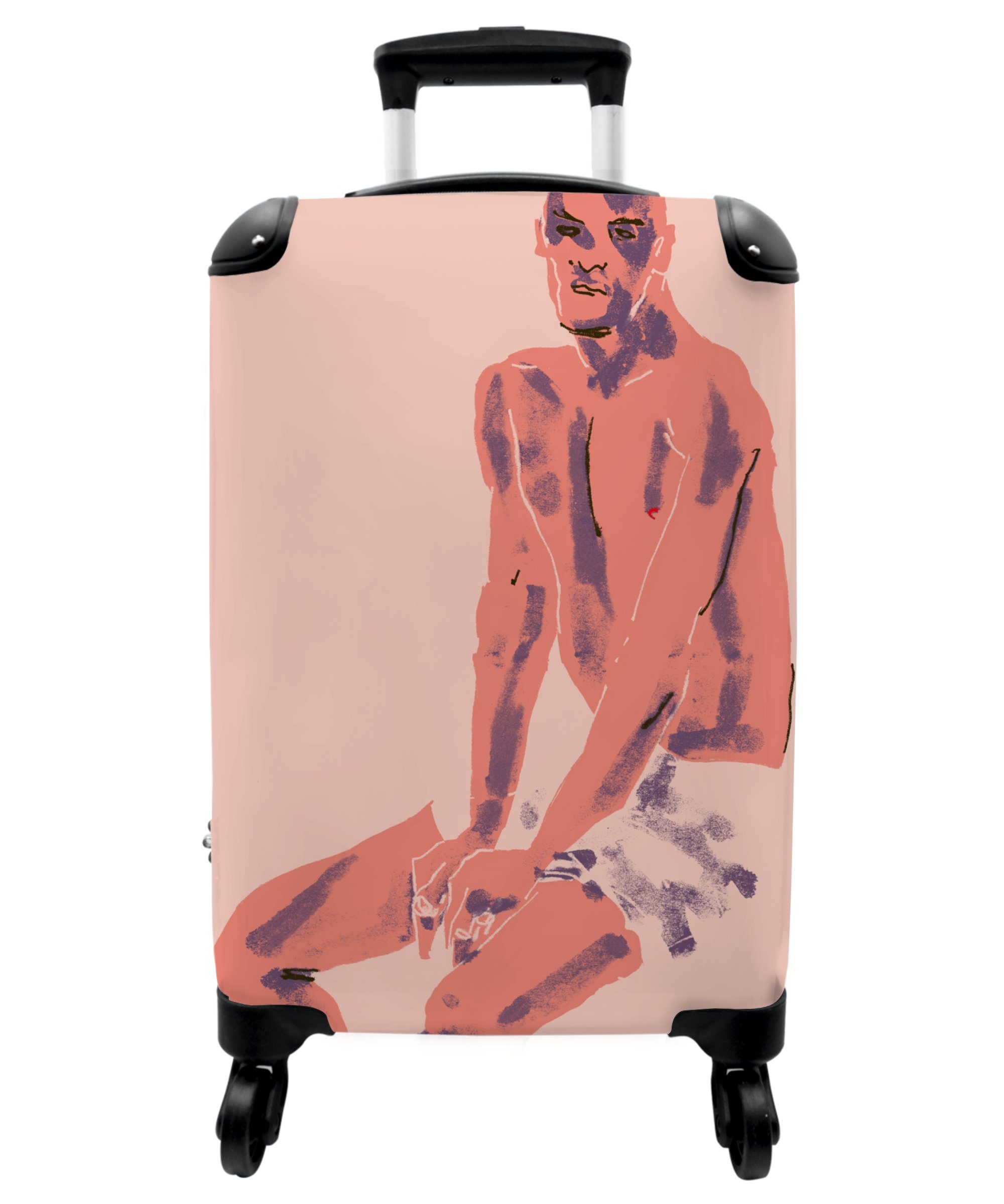 NoBoringSuitcases.com© Handgepäckkoffer 55x35x20cm Porträt Pastell Rollen Kunst, - Mann Trolley - Lila - - 4 - 4 Kleine mit Rollen, Reisekoffer Cabin Rollkoffer Handgepäck