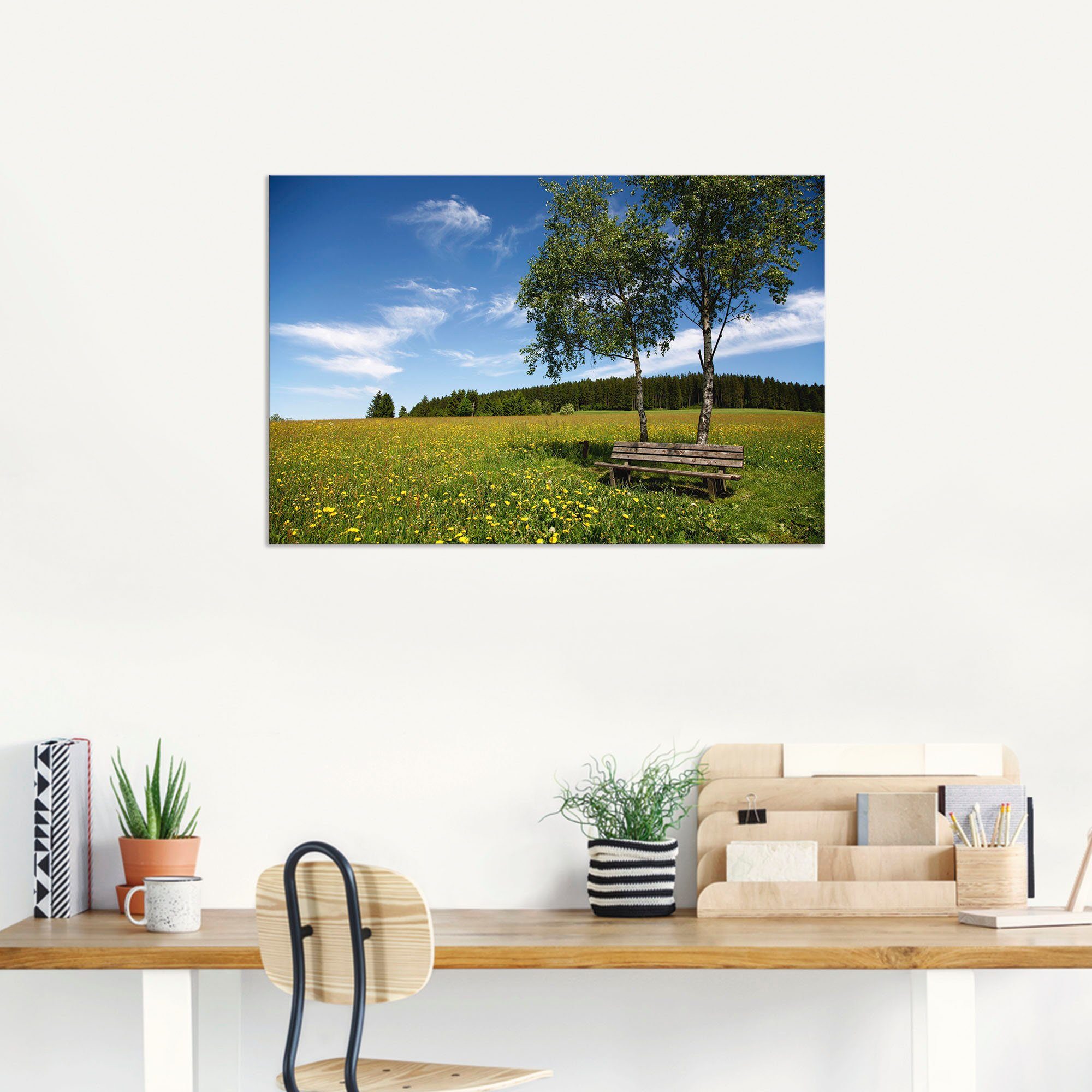 Artland Wandbild »Einsame Bank auf einer Löwenzahnwiese«, Felder (1 Stück), in vielen Größen & Produktarten - Alubild / Outdoorbild für den Außenbereich, Leinwandbild, Poster, Wandaufkleber / Wandtattoo auch für Badezimmer geeignet-kaufen