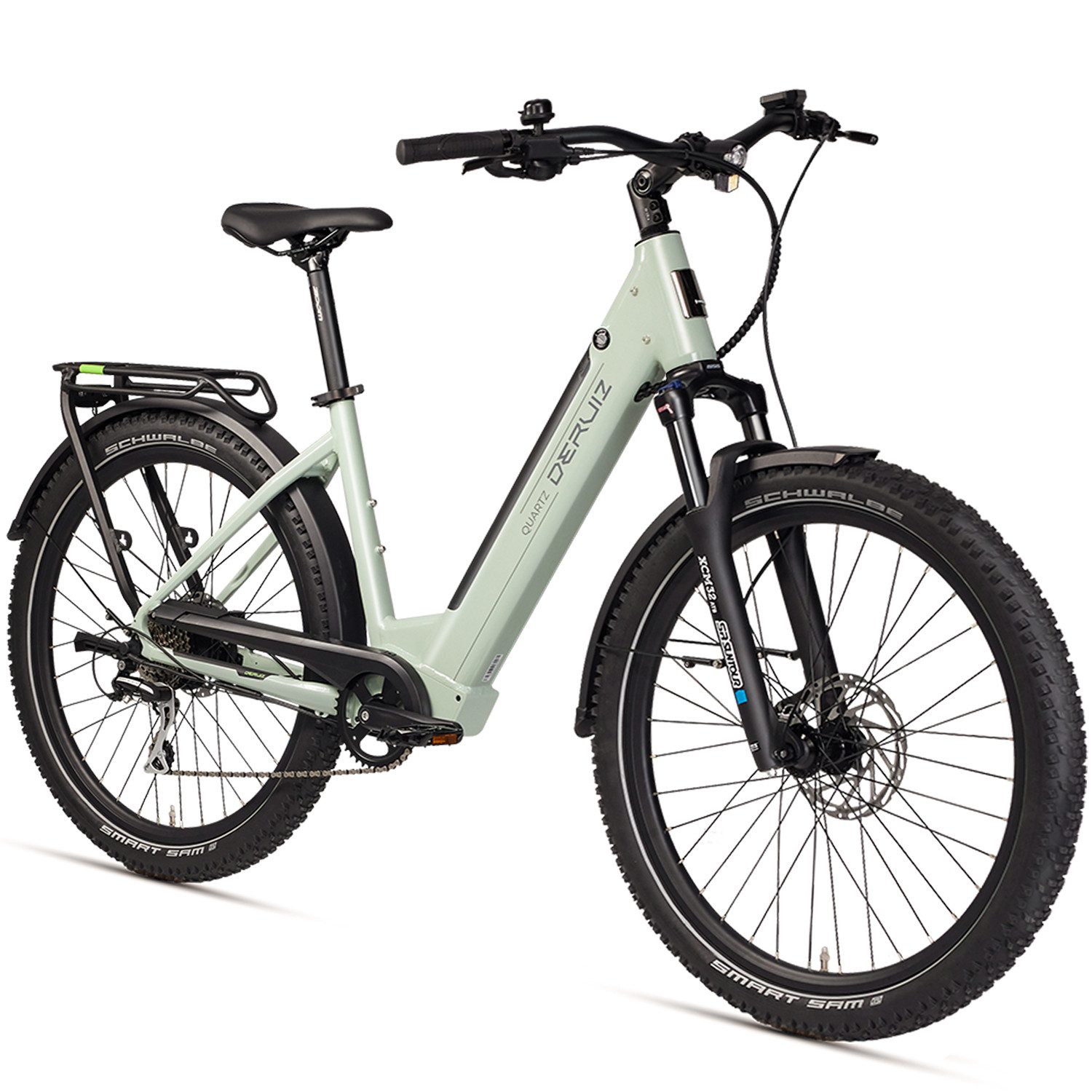 DERUIZ E-Bike Trekkingrad Elektrofahrrad 28 zoll, e-bike für Herren Damen, 48V Akku, 55Nm, 8 Gang SHIMANO Acera RD-M360 SGS Schaltwerk, Kettenschaltung, Hinterradmotor, 644 Wh, Quartz SUV 100 mm Federgabel, 250 W Heckmotor & 8‑Gang Shimano Acera