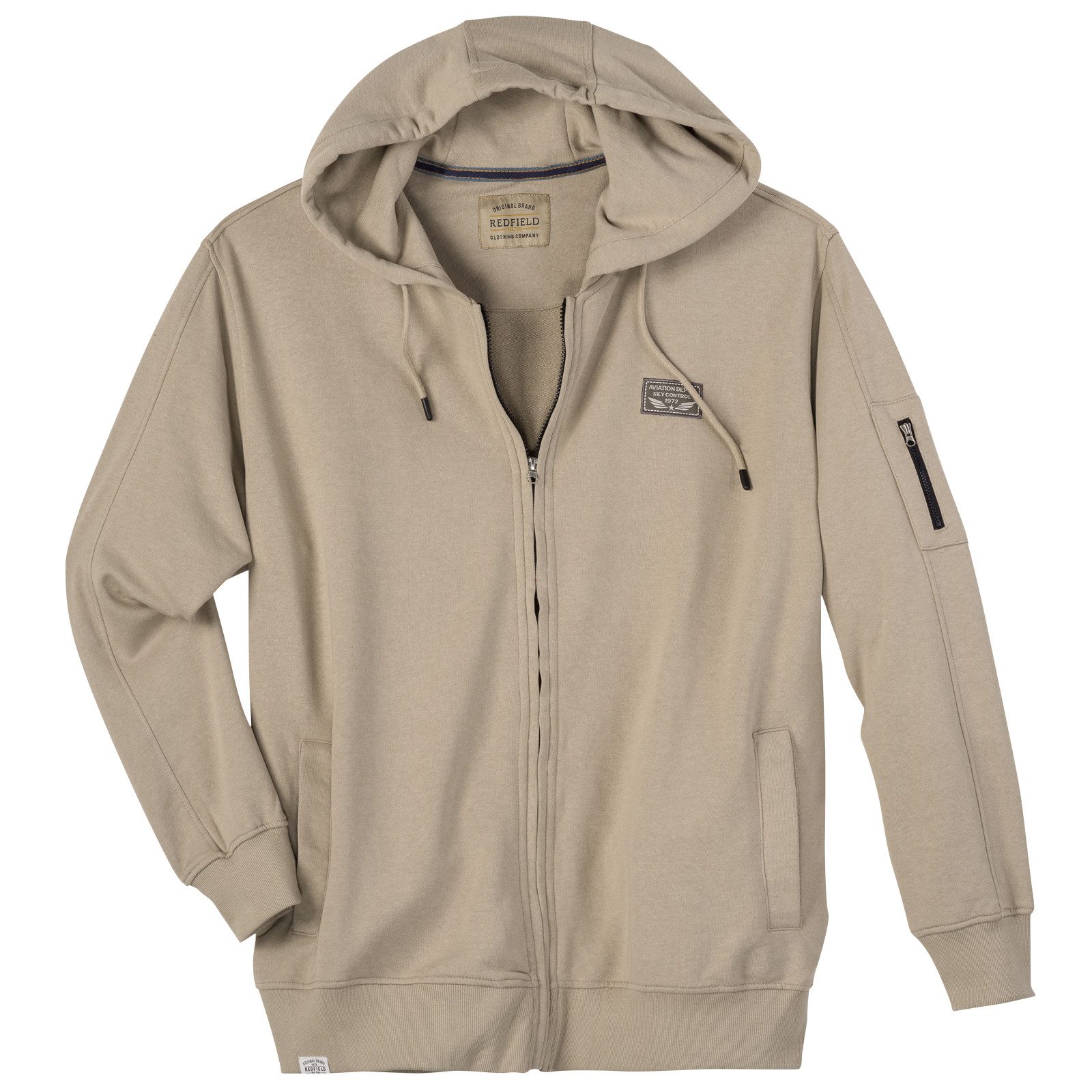 redfield Sweatjacke Redfield Übergrößen Sweatjacke beige Brustpatch