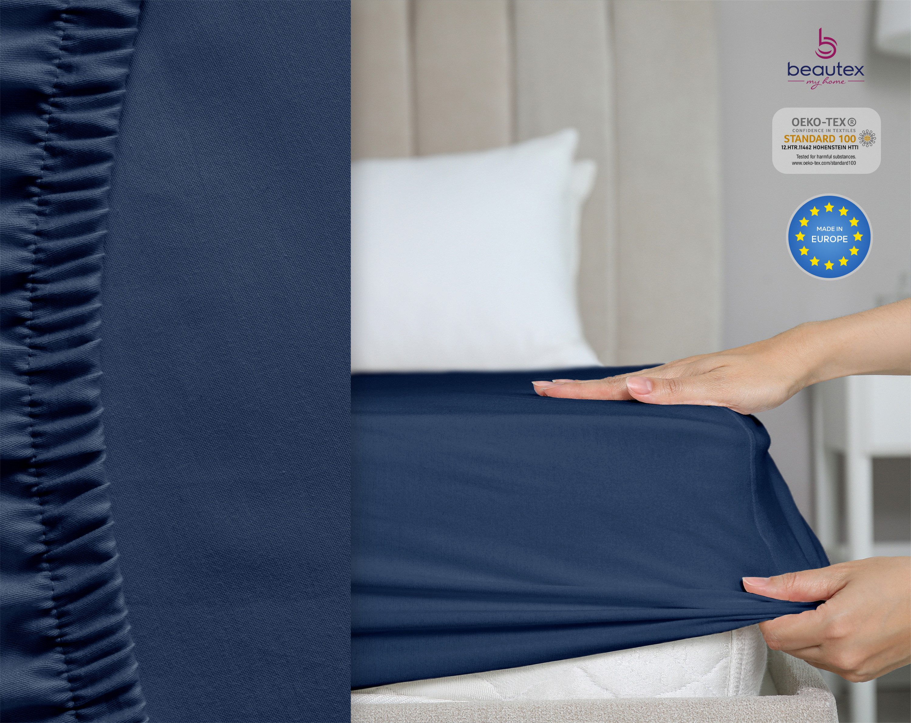 Beautex Spannbettlaken Spannbetttuch Jersey Baumwolle Premium, Jersey, Gummizug: rundum, (1 Stück), atmungsaktiv, hautfreundlich, perfekte Passform, formstabil, – Bild 2 von 5