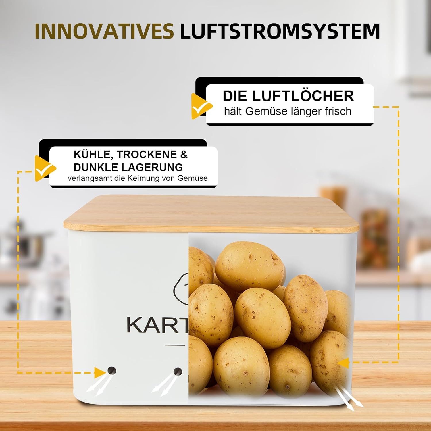 KingLux Aufbewahrungsbox 3Stk.Kartoffel Aufbewahrungsbox, Hält Gemüse Länger Frisch (3 St)