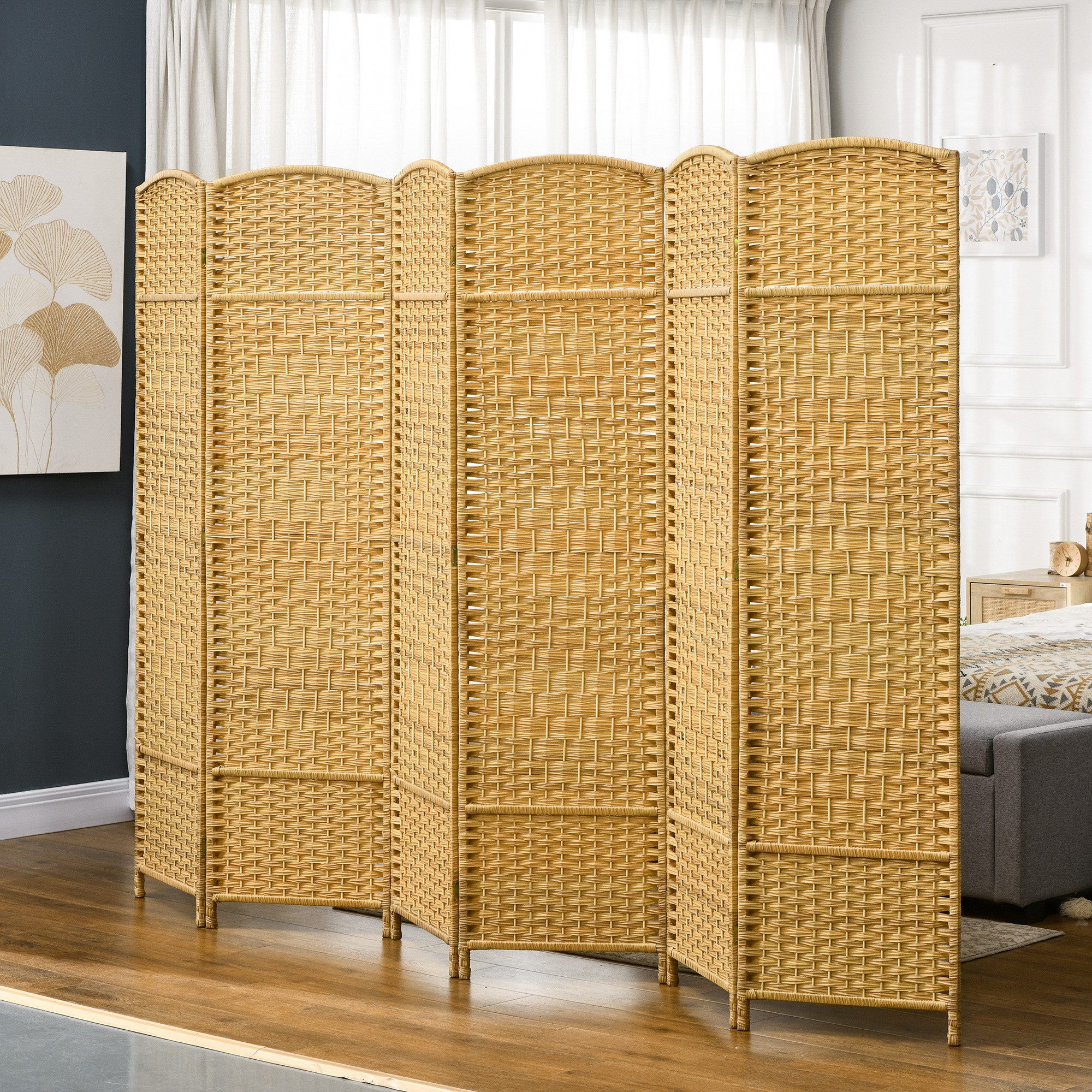 HOMCOM Paravent Faltbar Raumtrenner Stellwand Sichtschutz (Raumteiler, 6 St., Trennwand), für Wohnzimmer 270 x 180 cm Naturholz