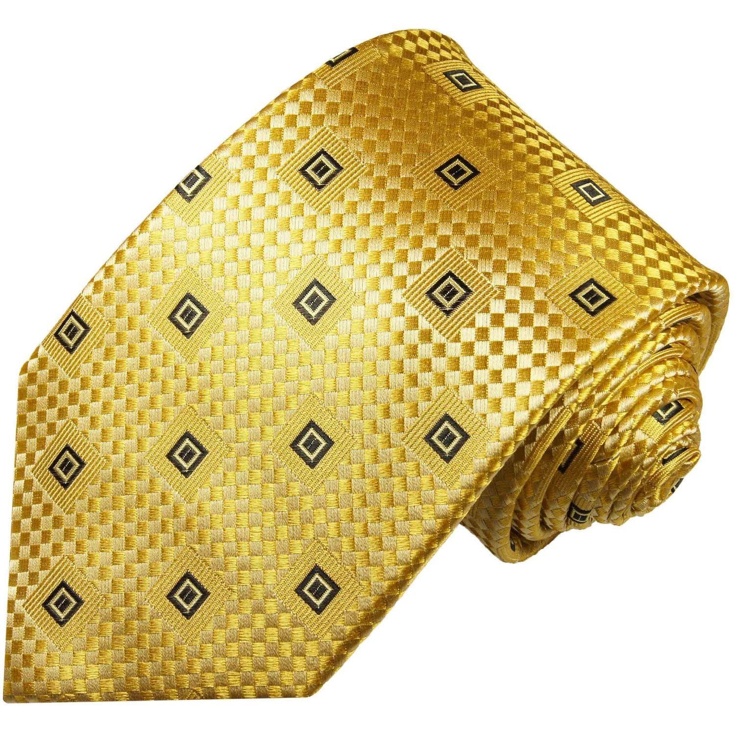 Paul Malone Krawatte Designer Seidenkrawatte Herren Schlips modern kariert 100% Seide Schmal (6cm), gold 461
