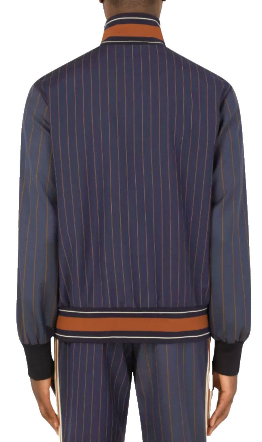 DOLCE & GABBANA Blouson Pinstripe Wolle Trackjacke Jacke mit Logo-Patch Gummiertes Dolce & Gabbana Metall Logo auf der Brust