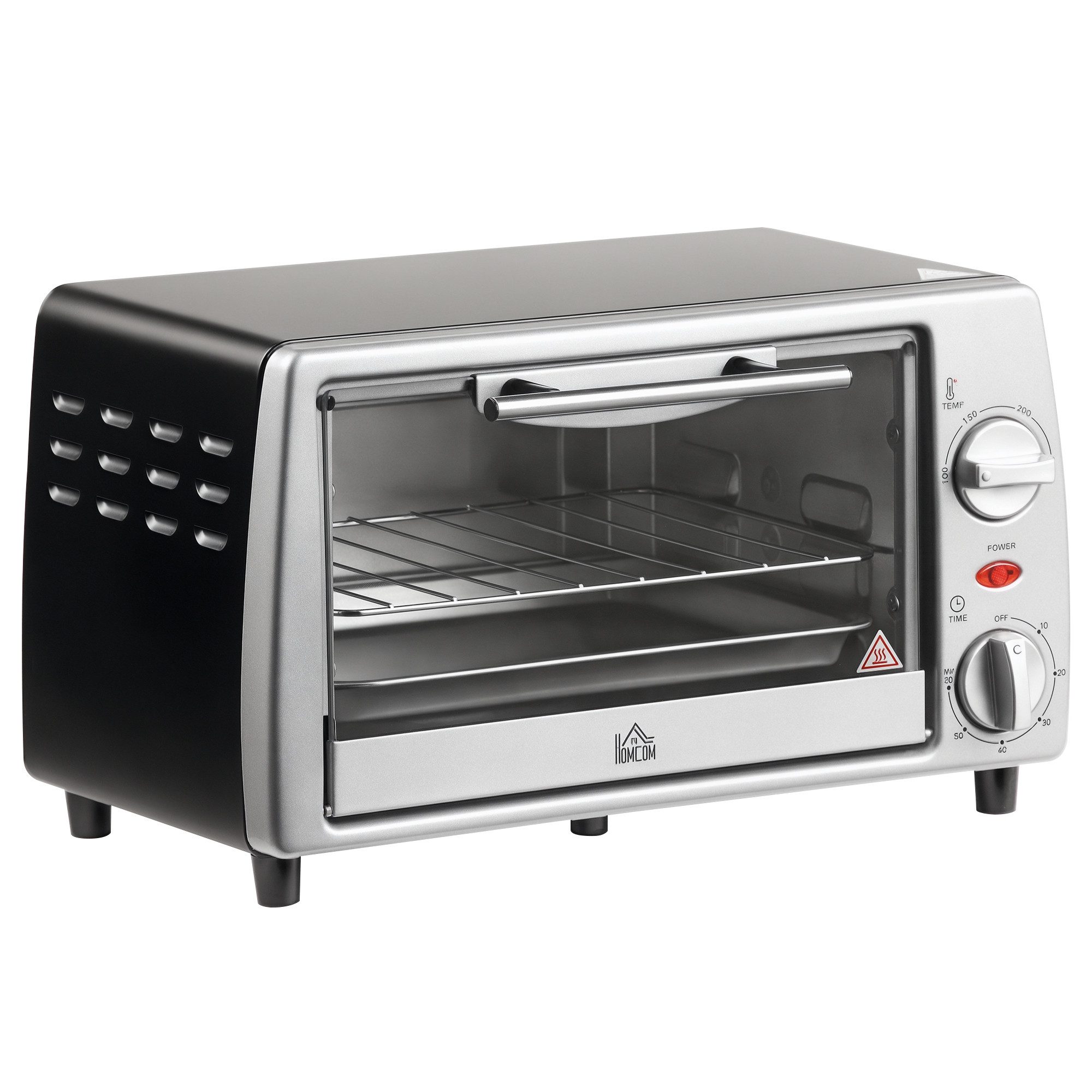 HOMCOM Minibackofen 10 Liter 750W Kleiner Elektrobackofen mit Temperatur, zum Grillen, Backen, Toasten, Silber