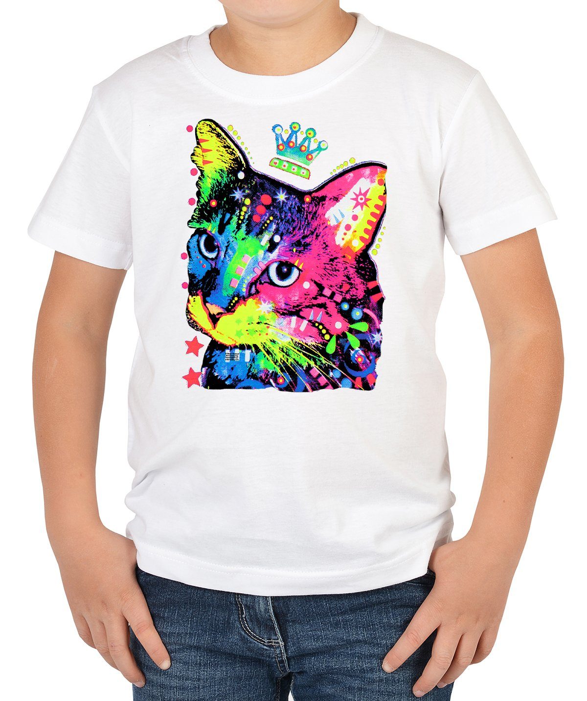 Cat Thinking buntes Tini Crowned für Shirts : Kinder - Katzen Print-Shirt Krone - Motiv mit Kindershirt Katzenshirt Katze