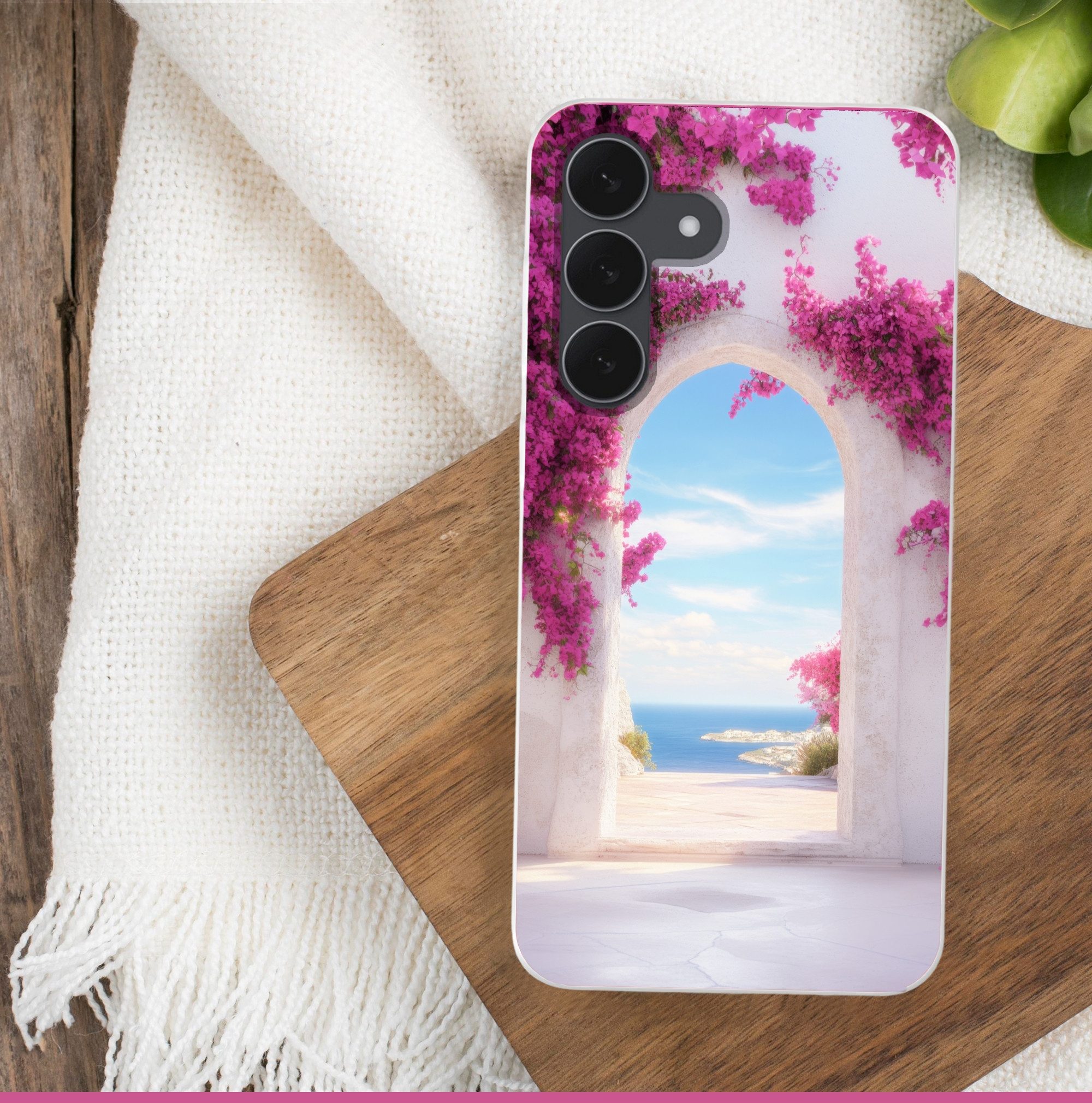 MuchoWow Handyhülle für Samsung Galaxy S25 FE Meer - Rosa - Blumen - Tor, Smartphone-Bumper, Print, Handy Schutzhülle Dünn