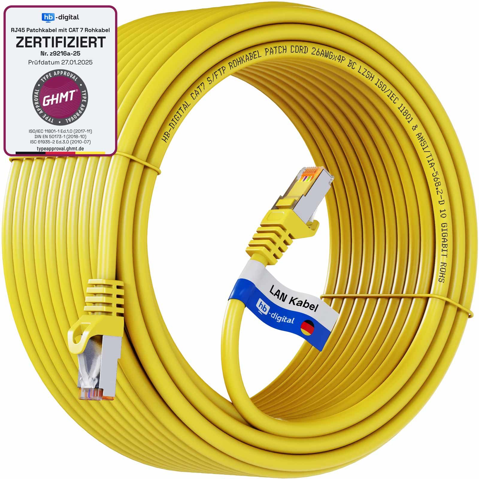 HB-DIGITAL Patchkabel CAT.7 Rohkabel LAN Kabel Cat7 S/FTP PiMF LSZH Netzwerkkabel, Netzwerkstecker, RJ-45 (2000 cm), Kontaktoberfläche: Pins Vergoldet 50µ