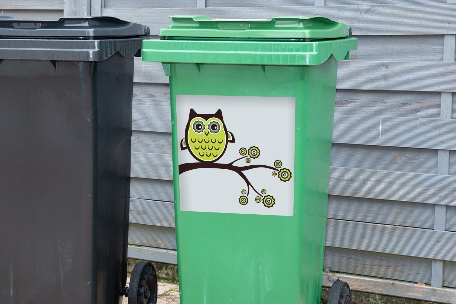 Illustration MuchoWow Wandsticker Abfalbehälter Eule Bunte (1 einer Container, Mülltonne, Sticker, St), Mülleimer-aufkleber,