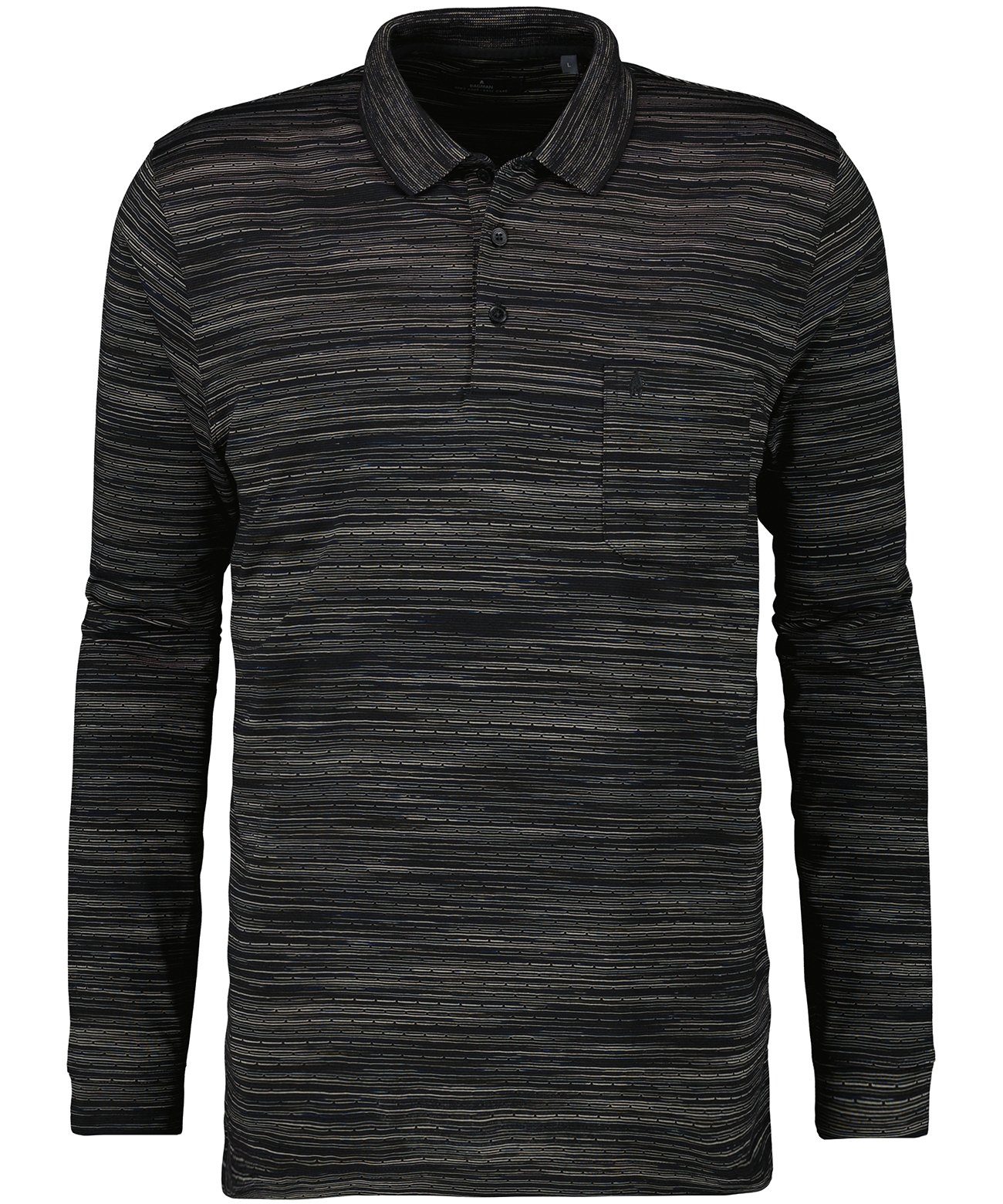RAGMAN Langarm-Poloshirt Softknit Jersey-Polo gestreift, Langarm grau-melange