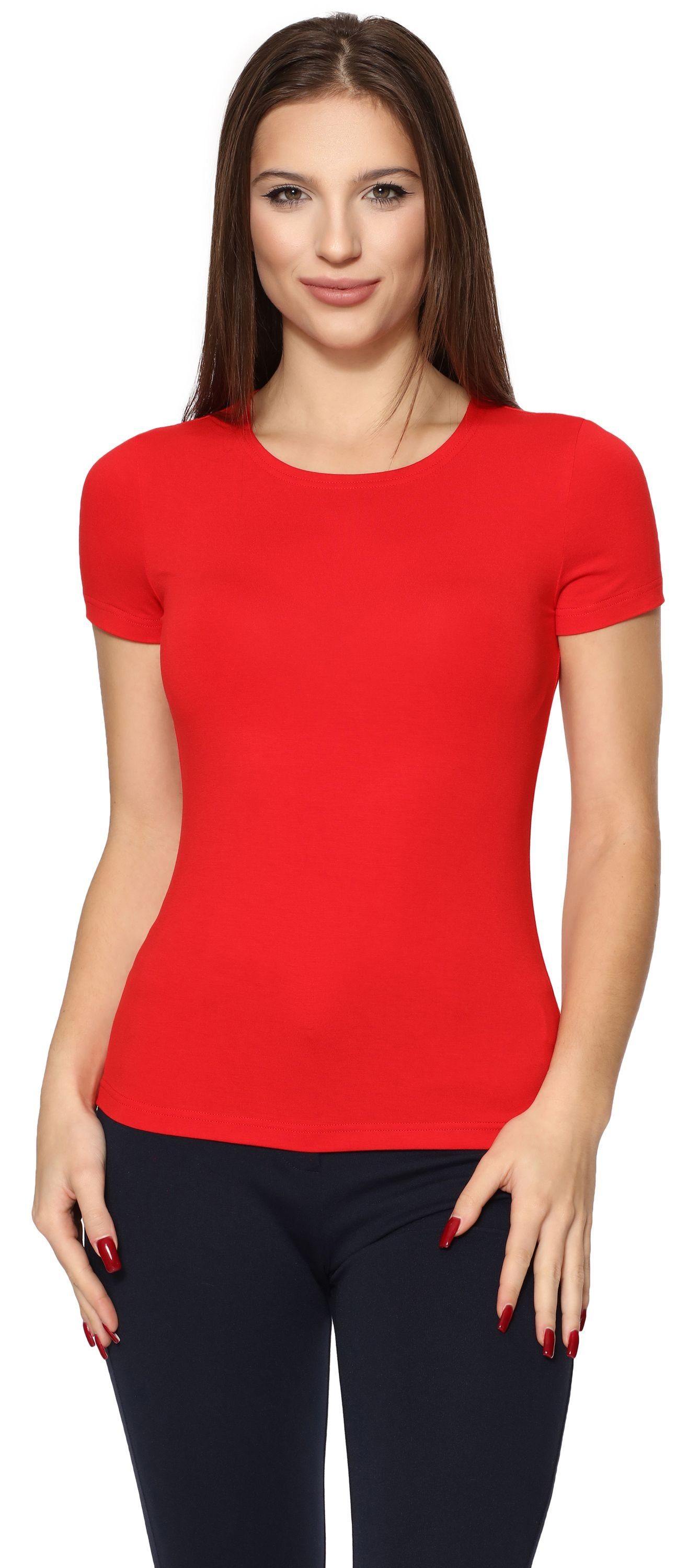 Rot T-Shirt Style MS10-373 T-Shirt Kurzarm (1-tlg) Merry Damen