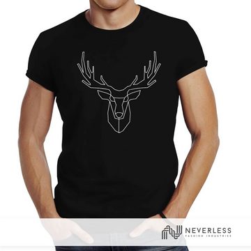 Neverless Print-Shirt Herren T-Shirt Hirsch Polygon Geweih Geometrisch Formen Slim Fit Neverless® mit Print