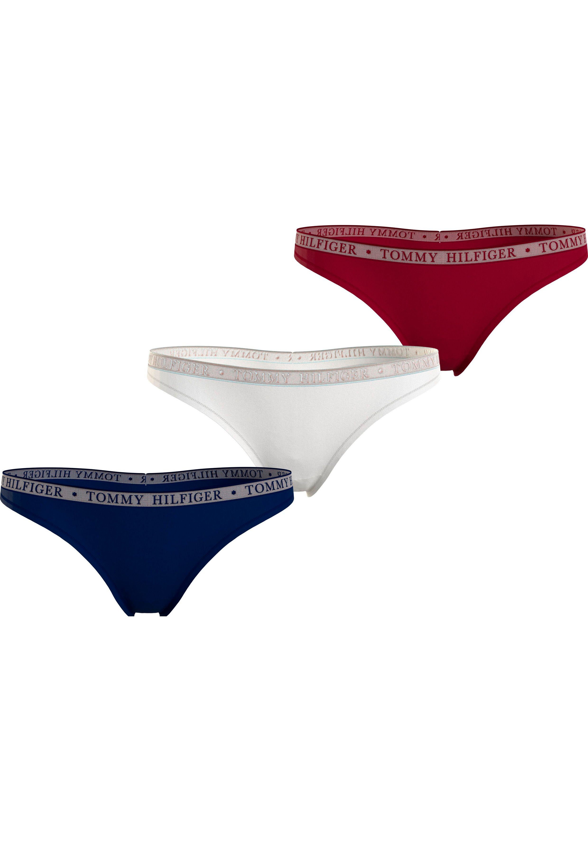 Tommy Hilfiger Underwear T-String LACE 3P THONG (EXT SIZES) (Packung, 3er-Pack) mit Tommy Hilfiger Logobund Des_Sky/White/Rouge
