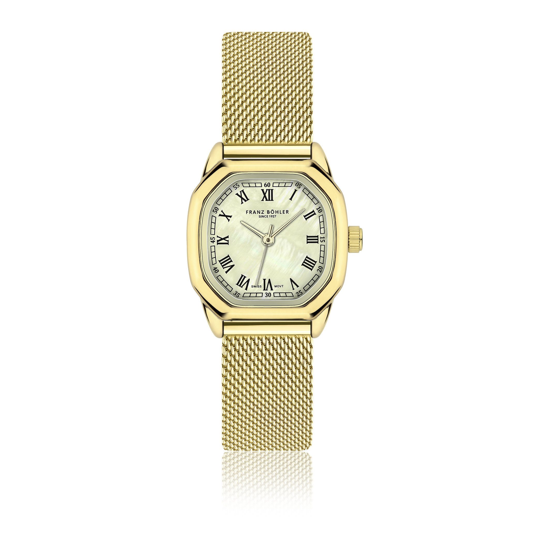 FRANZ BÖHLER Quarzuhr BD6-B034G Lauerz Gold Mesh