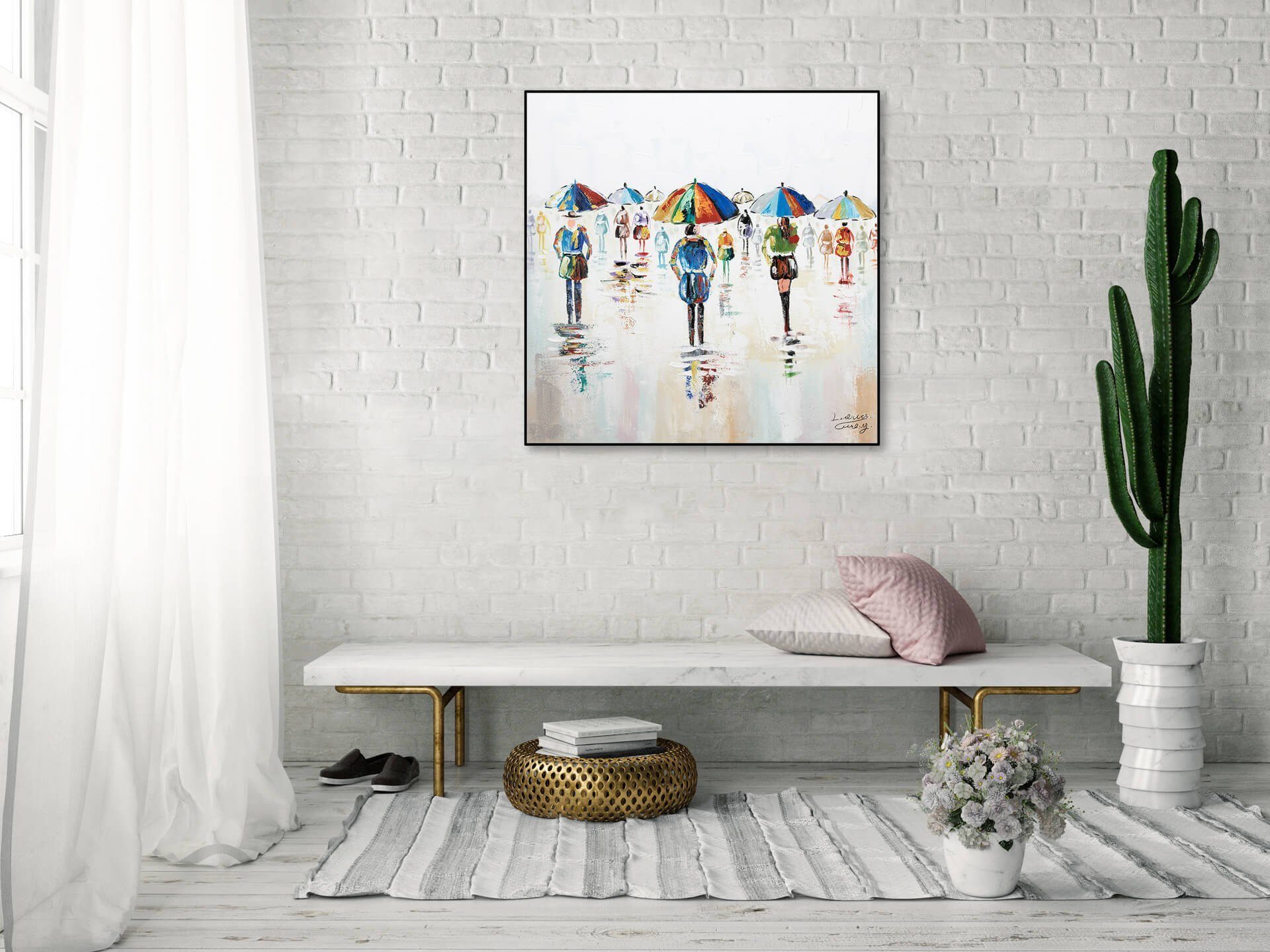 80x80 Gemälde cm, Wandbild Regengüsse 100% Süße Leinwandbild KUNSTLOFT HANDGEMALT Wohnzimmer
