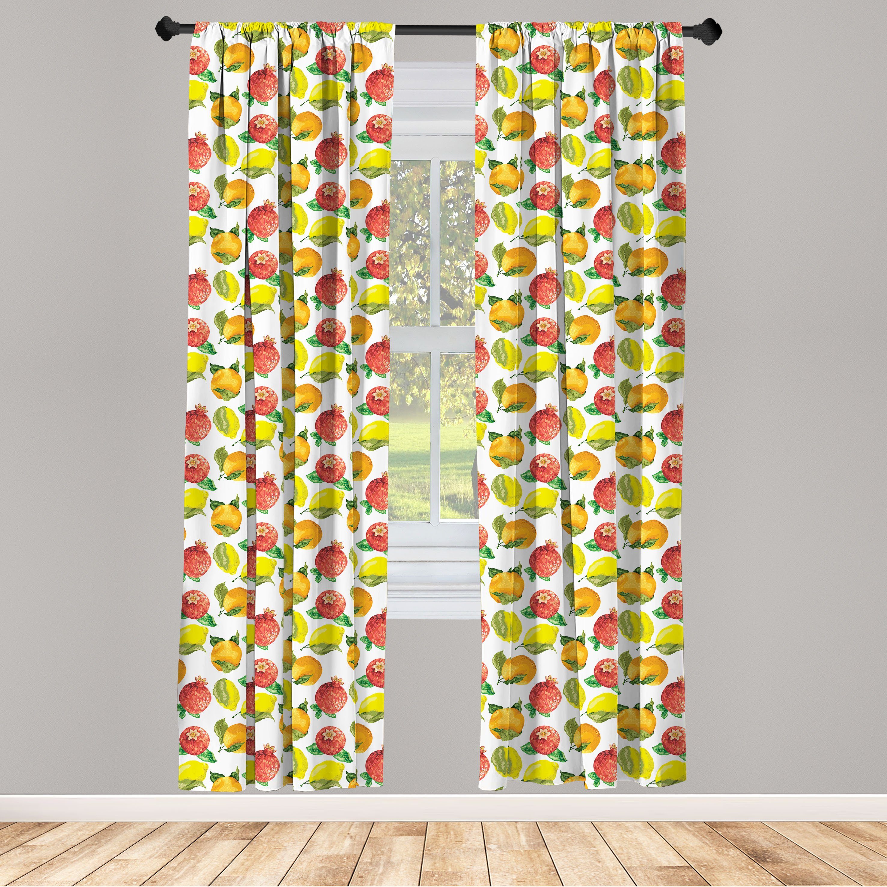 Gardine Vorhang für Wohnzimmer Schlafzimmer Dekor, Abakuhaus, Microfaser, Blumen Aquarell Citrus Granatapfel