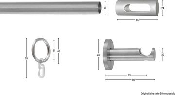 Gardinenstange EASY, GARESA, Ø 20 mm, 1-läufig, Wunschmaßlänge, Vorhanggarnitur, verlängerbar, Endk. M. Ausschnitt, Alu, m. Ringe