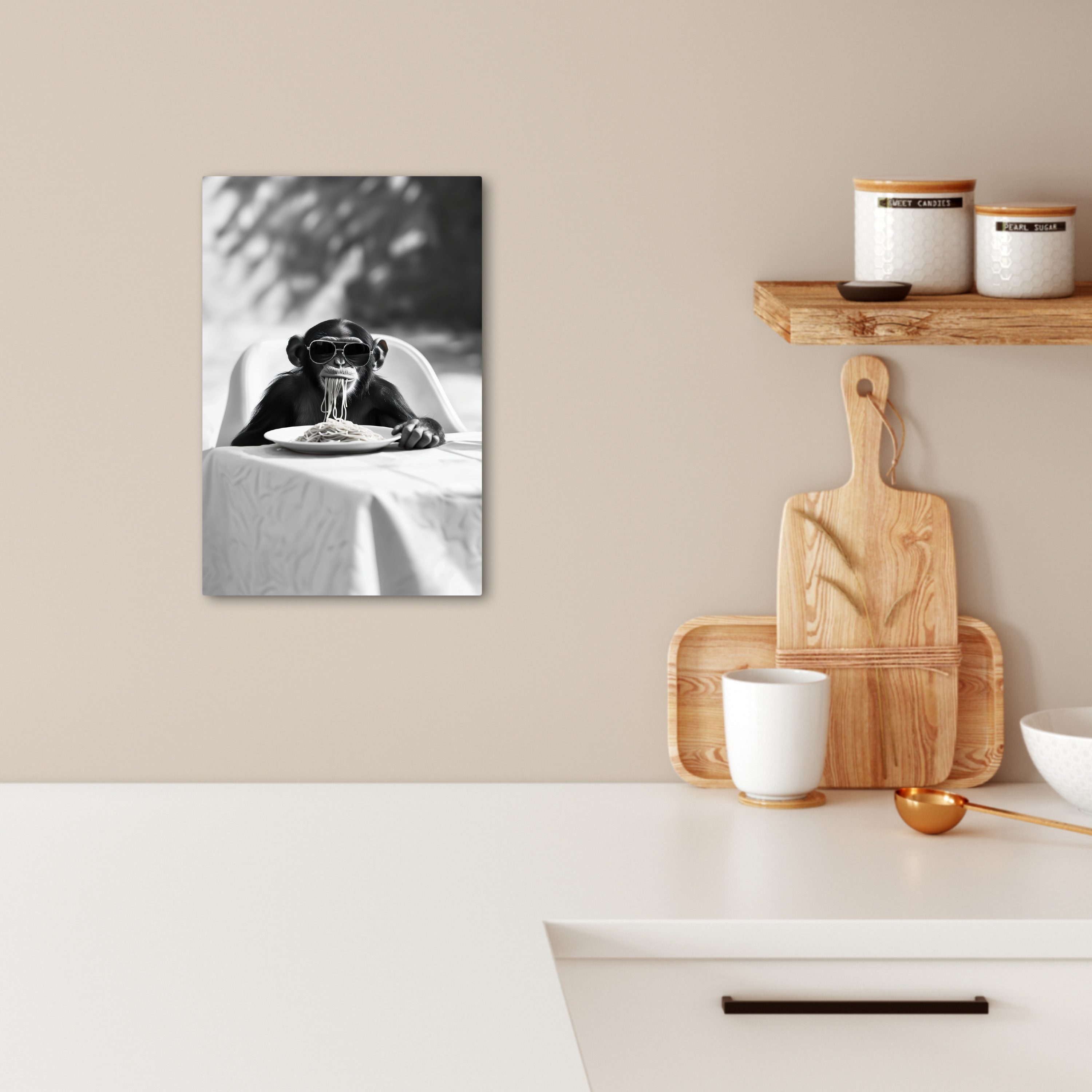 OneMillionCanvasses® Leinwandbild Affe - Spaghetti - Sonnenbrille - Schwarz günstig online kaufen