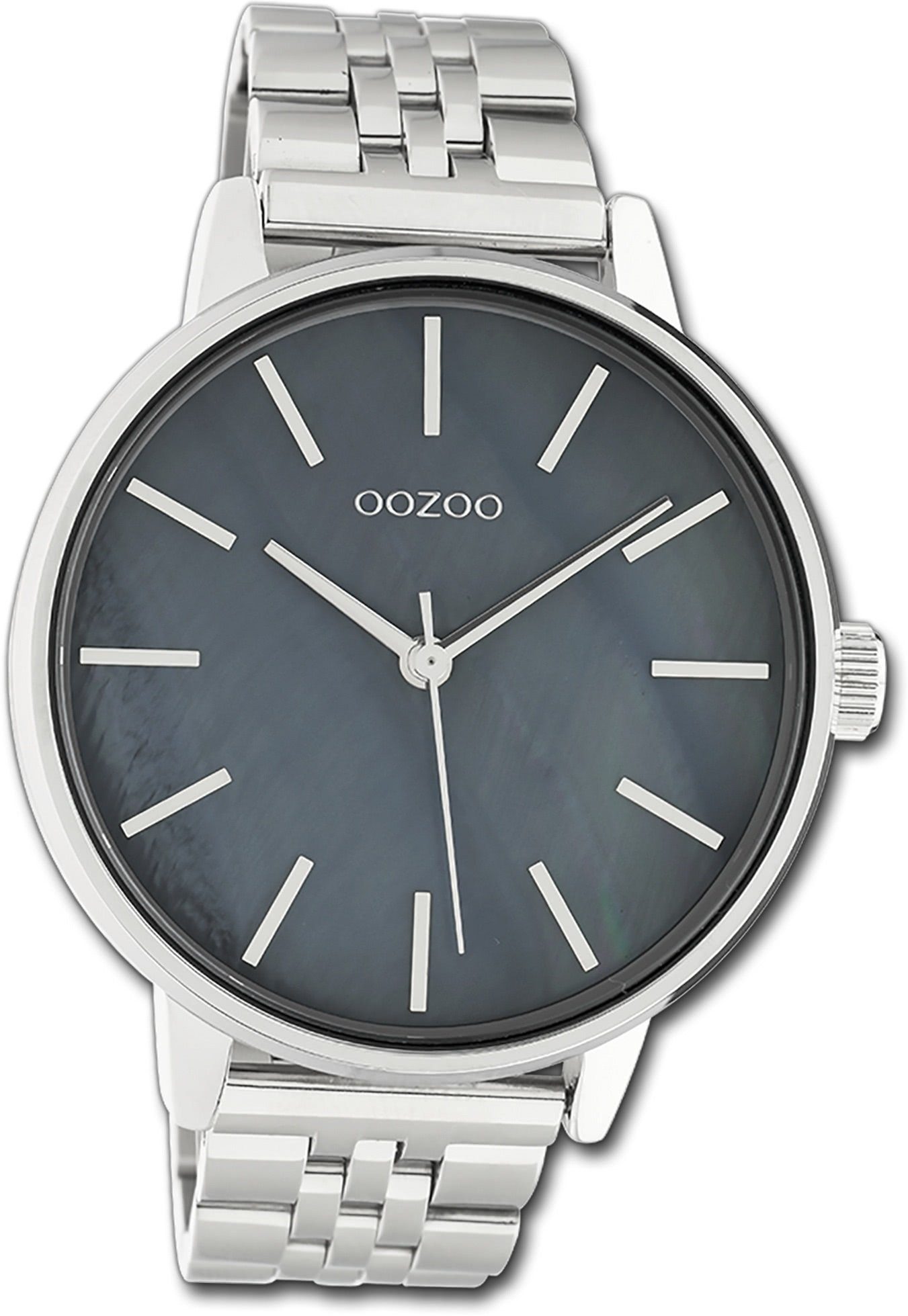 OOZOO Quarzuhr Oozoo Damen Armbanduhr Timepieces, Damenuhr Edelstahlarmband silber, rundes Gehäuse, groß (ca. 40mm)