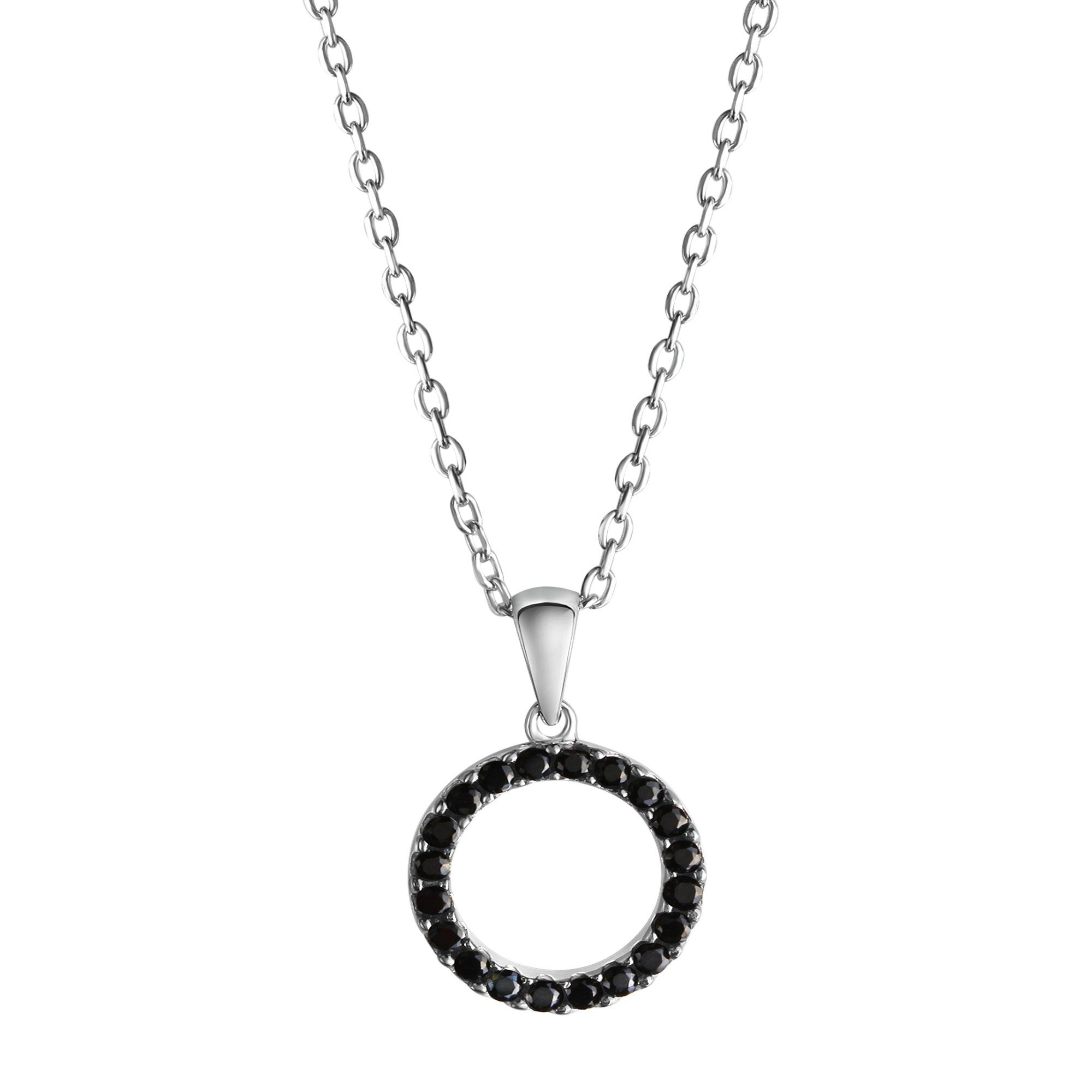 CELESTA Kette mit Anhänger Silber 925 rhodiniert 42+3cm lang mit schwarzen Zirkonia-Steinen