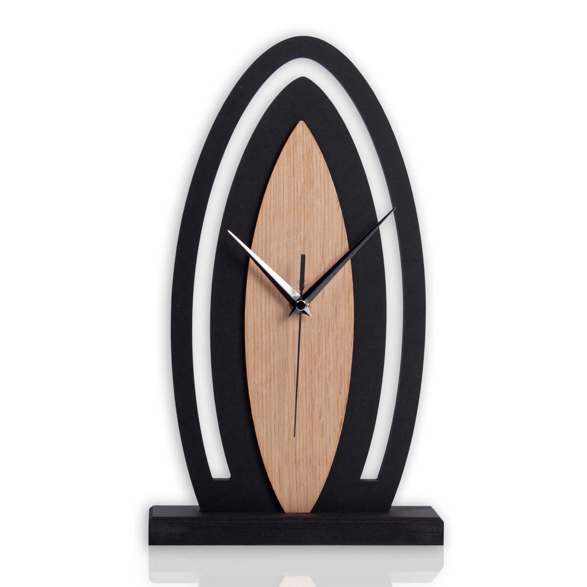 Kreative Feder Standuhr Holz-Tischuhr mit stilvollen Akzenten aus Echtholzfurnier & Aluminium, Handarbeit Made in Germany; Hergestellt in Deutschland