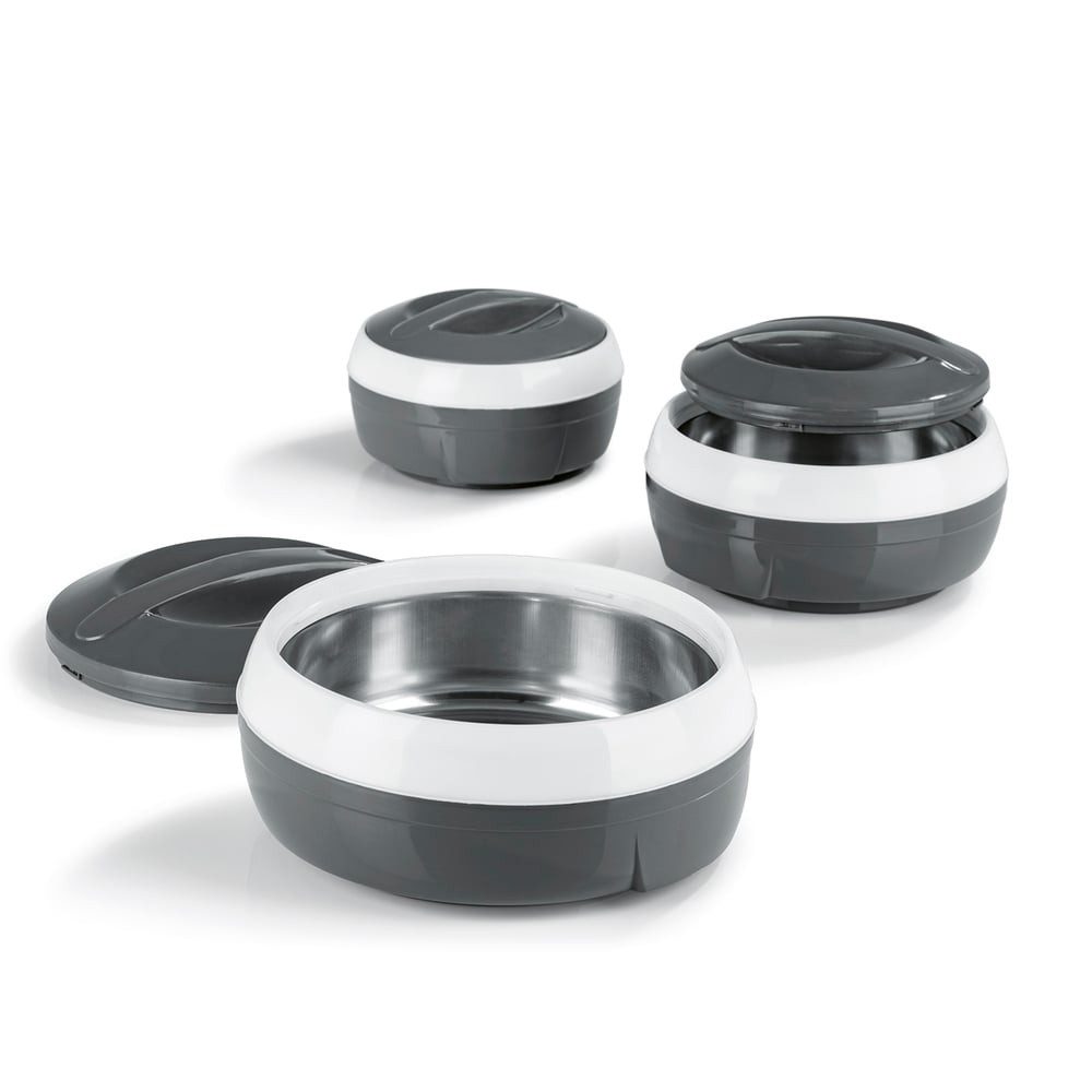 GOURMETmaxx Thermoschüssel Set 3-tlg., Polypropylen (PP)/Polyurethane (PU)/Edelstahl, 550/800/1300ml grau/weiß