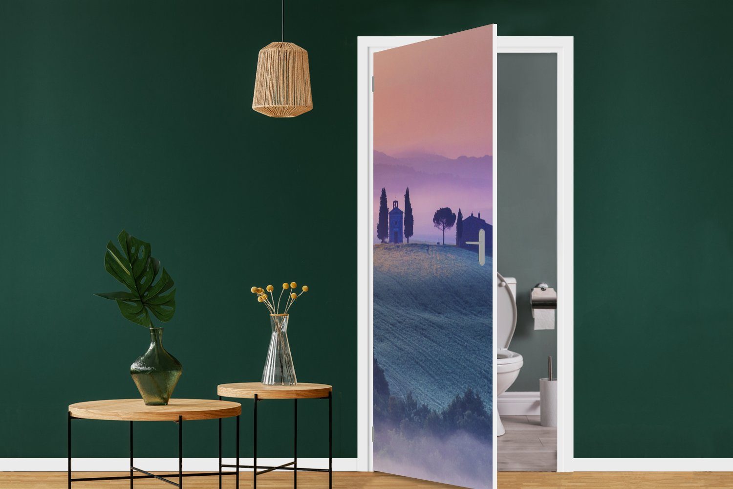 Nebel Tür, Fototapete cm für bedruckt, St), (1 Toskana, - Pastell Türaufkleber, - 75x205 - Matt, Natur MuchoWow Türtapete