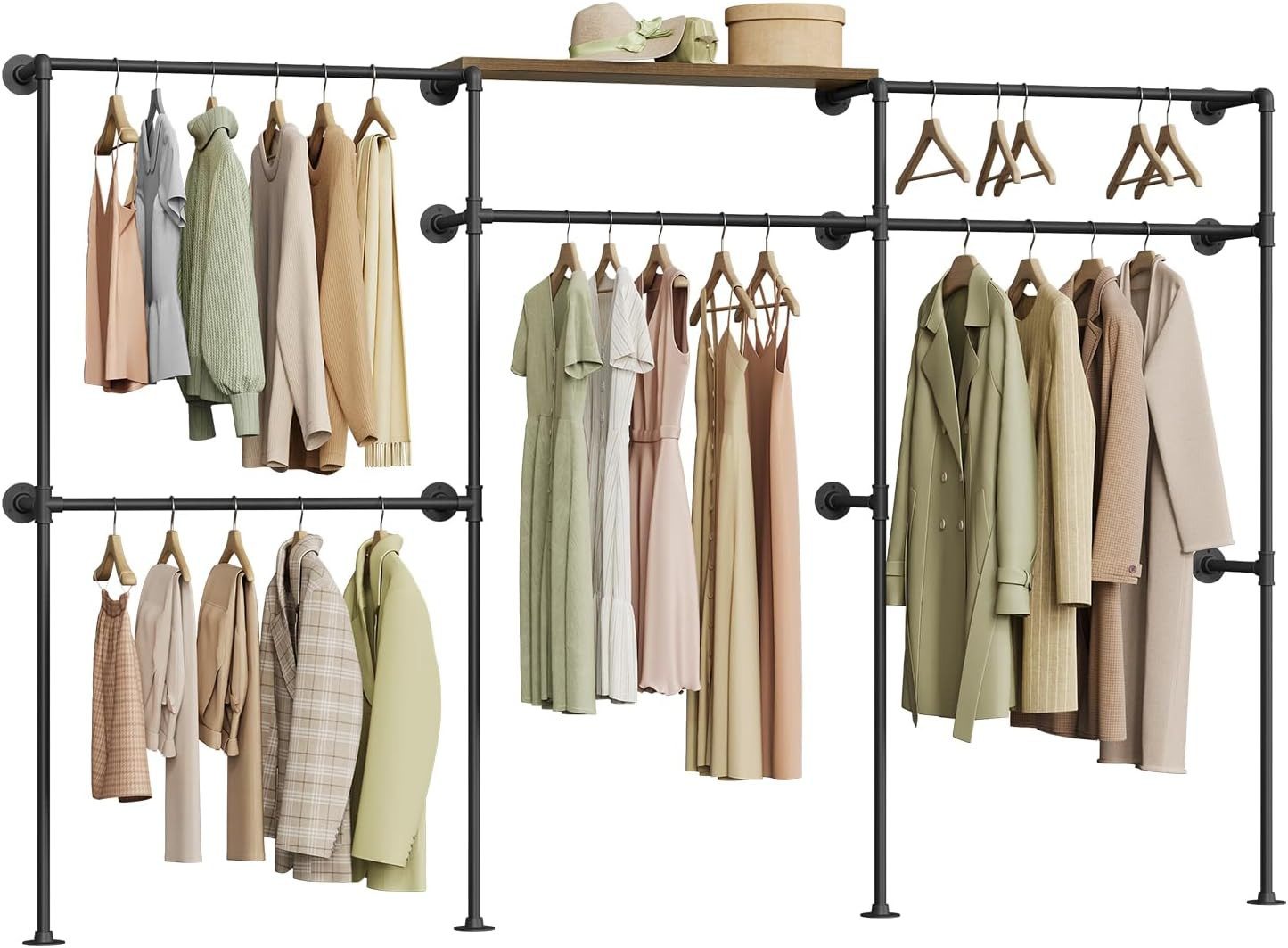 Woltu Kleiderständer, Garderobenständer offen, Wandmontage, Schwarz + Vinta günstig online kaufen
