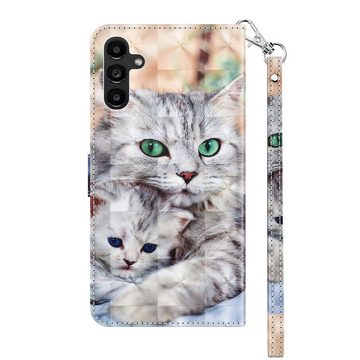 CLM-Tech Handytasche für Samsung Galaxy A15 5G Hülle Tasche aus Kunstleder Klapphülle (Katze und Kätzchen, Handyhülle Wallet Flip Case Cover Etui), Schutzhülle mit Standfunktion, Kartenfächer, und Magnetverschluss