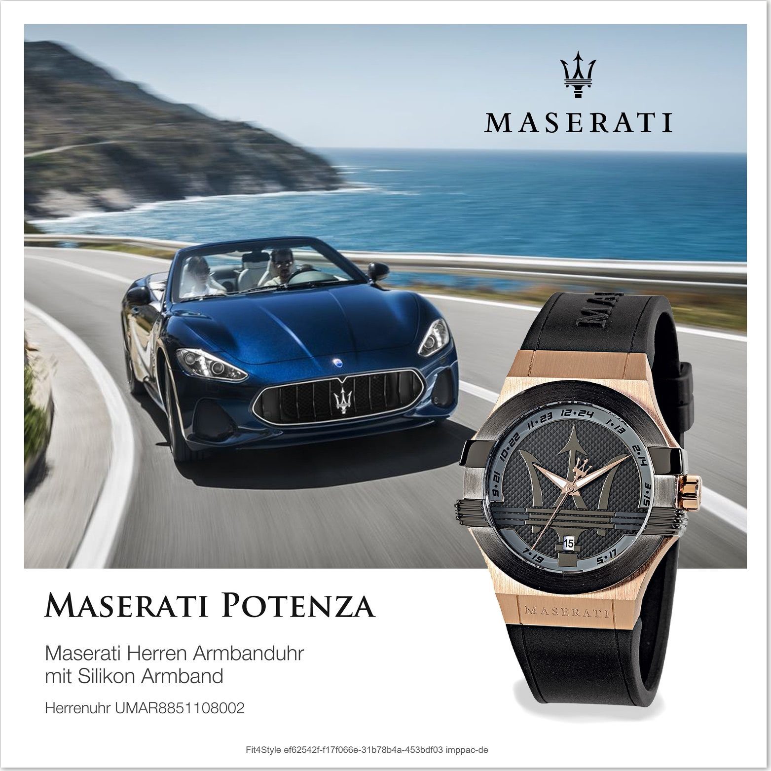 Herrenuhr Quarzuhr MASERATI rundes Silikonarmband, (ca. Gehäuse, groß Armband-Uhr, 52x40mm) Silikon Maserati schwarz