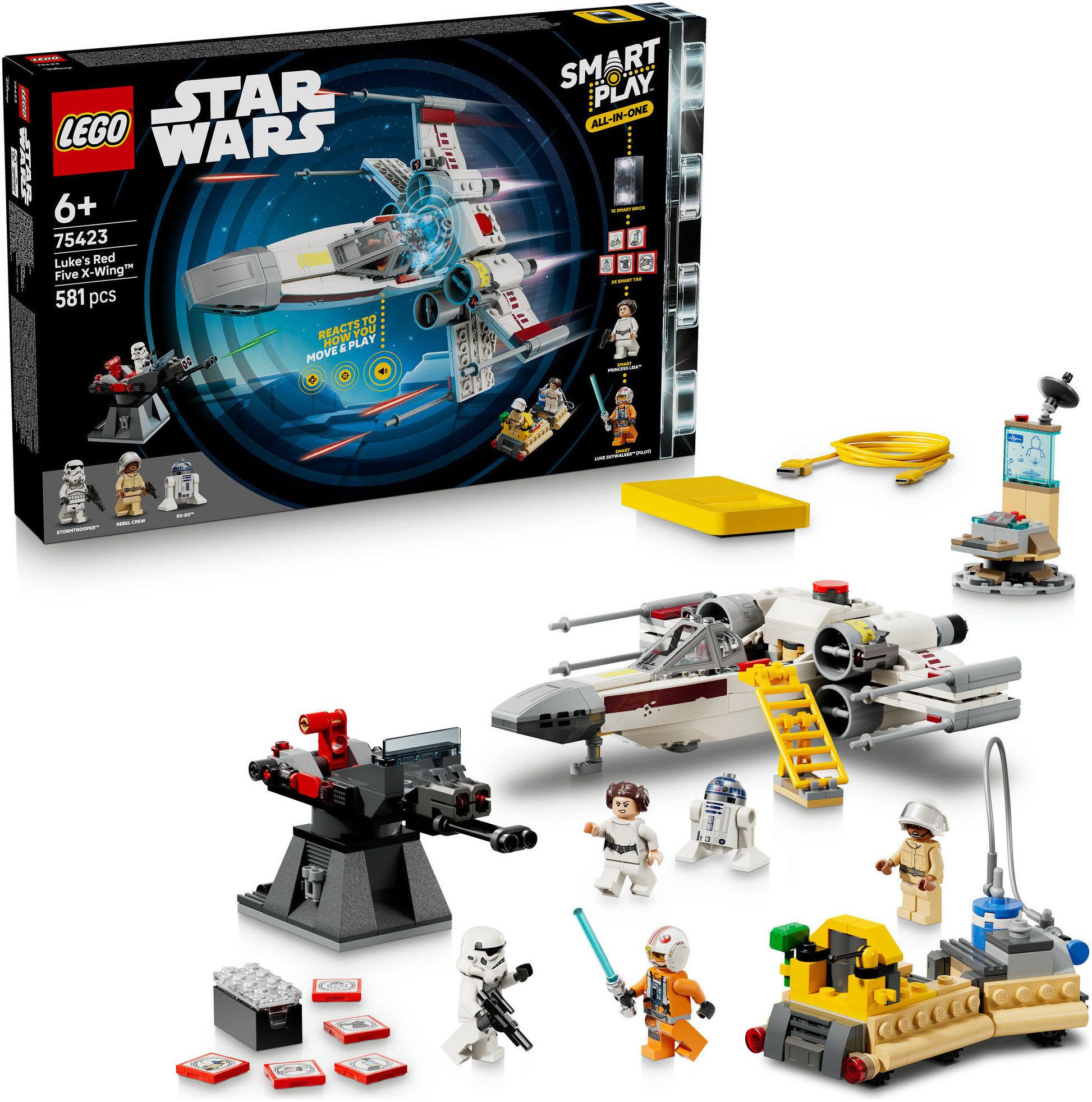 LEGO® SMART Play: Lukes Rot Fünf X-Wing (75423), LEGO Star Wars™ Konstruktionsspielsteine, (581 St), inklusive SMART Brick; mit Licht- und Soundeffekten