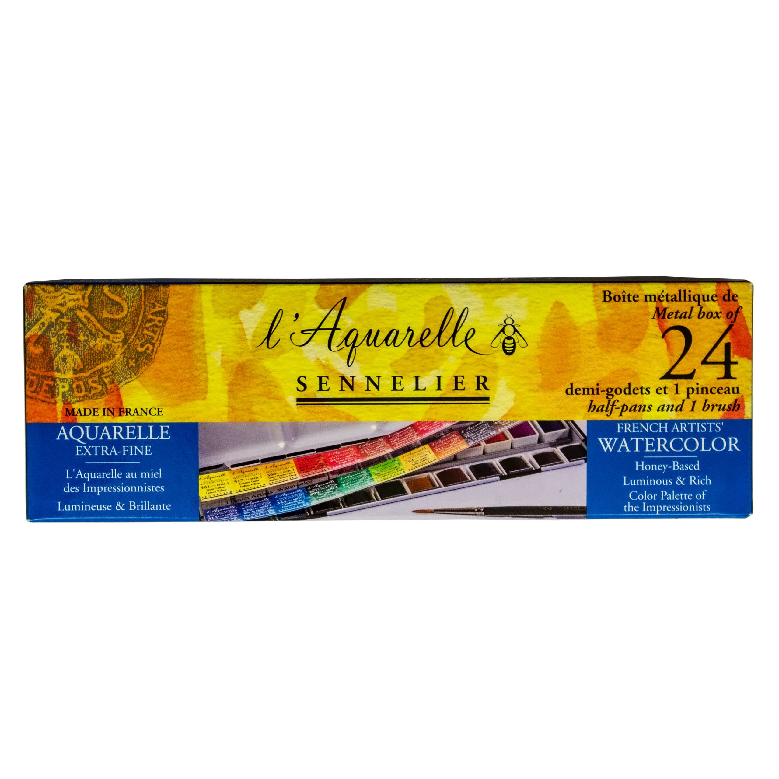 SENNELIER Aquarellfarbe Aquarellfarbe - Set mit 24 halben Naepfchen N131606 Metallkasten