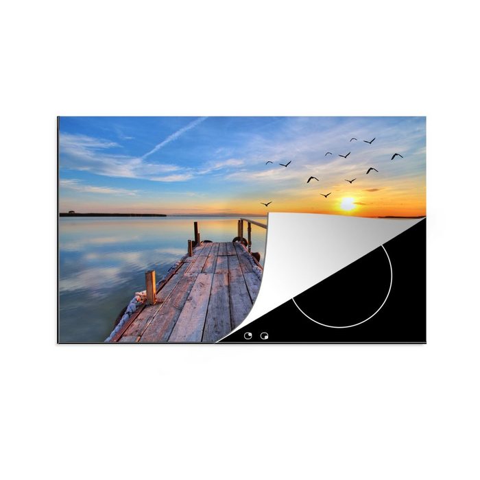MuchoWow Herdblende-/Abdeckplatte Wasser - Steg - Vögel - Sonnenuntergang - Horizont Vinyl (1 tlg) induktionskochfeld Schutz für die küche Ceranfeldabdeckung