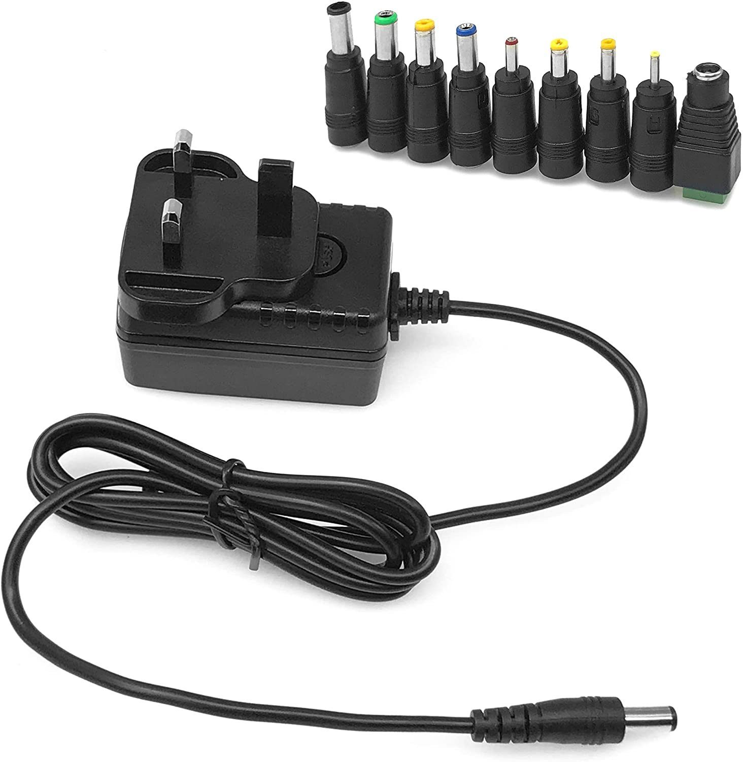 Leicke Netzteil 12V 2A Ladegerät 24W für LCD, WLAN Router,Hub,Scanner,Switch Netzteil (Kurzschluss-, Überspannungs- und Überhitzungsschutz, 9 Adapterköpfe)