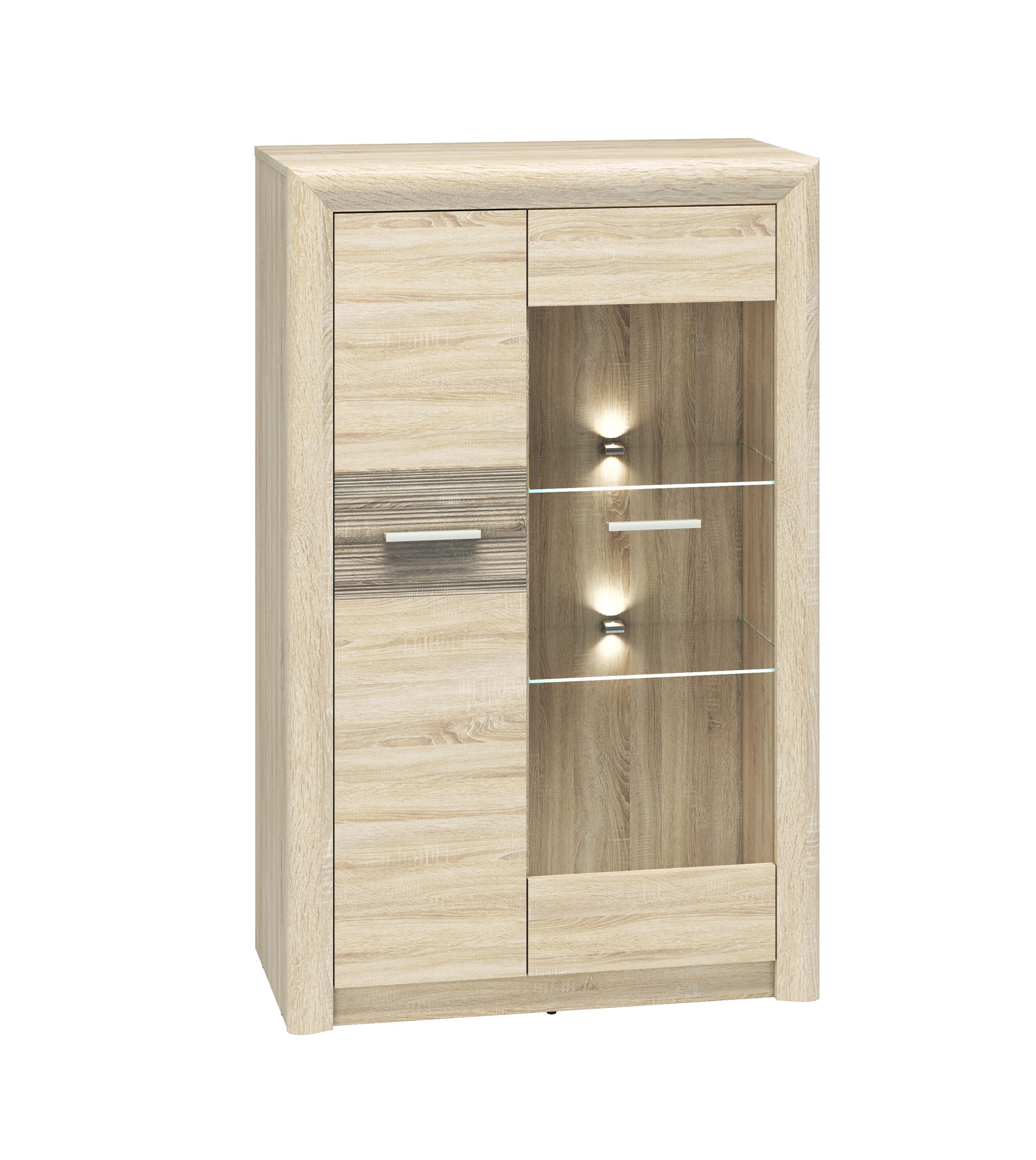 Feldmann-Wohnen Highboard Castel (2 Türen, innen 3 Holzböden & 2 Glasböden, 1 St., formschöne champagnerfarbenen Kunststoffgriffe), 85x43x133cm Sonoma Eiche hell / Sonoma Eiche Trüffel