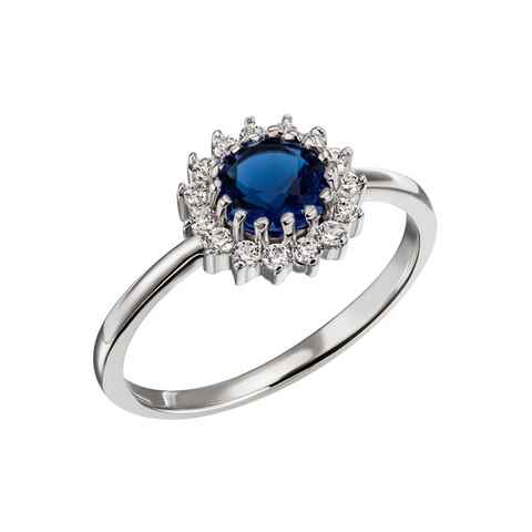 Firetti Fingerring Schmuck Geschenk Silber 925 Silberring Ring blau royal glitzernd, mit Glasstein, Zirkonia (synth)